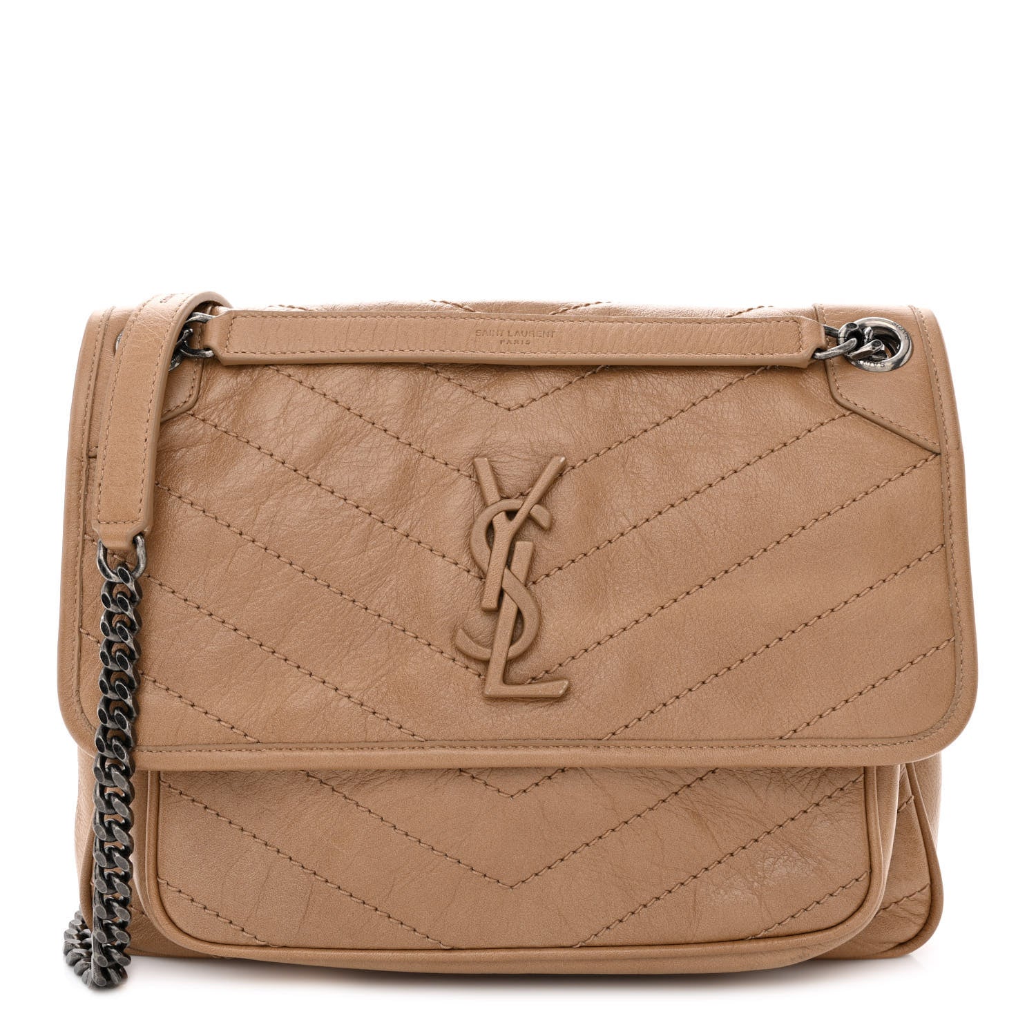 Saint Laurent Crinkled Calfskin Matelasse Monogram Medium Niki Chain Satchel Dark Toffee 1 of 11