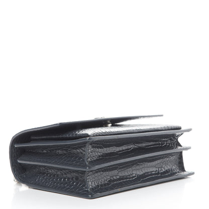 Saint Laurent Calfskin Crocodile Embossed Medium Monogram Sunset New Graphite 4 of 11