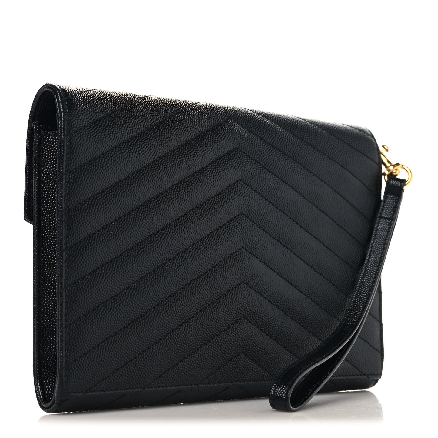 Grain De Poudre Matelasse Chevron Monogram Envelope Clutch Black