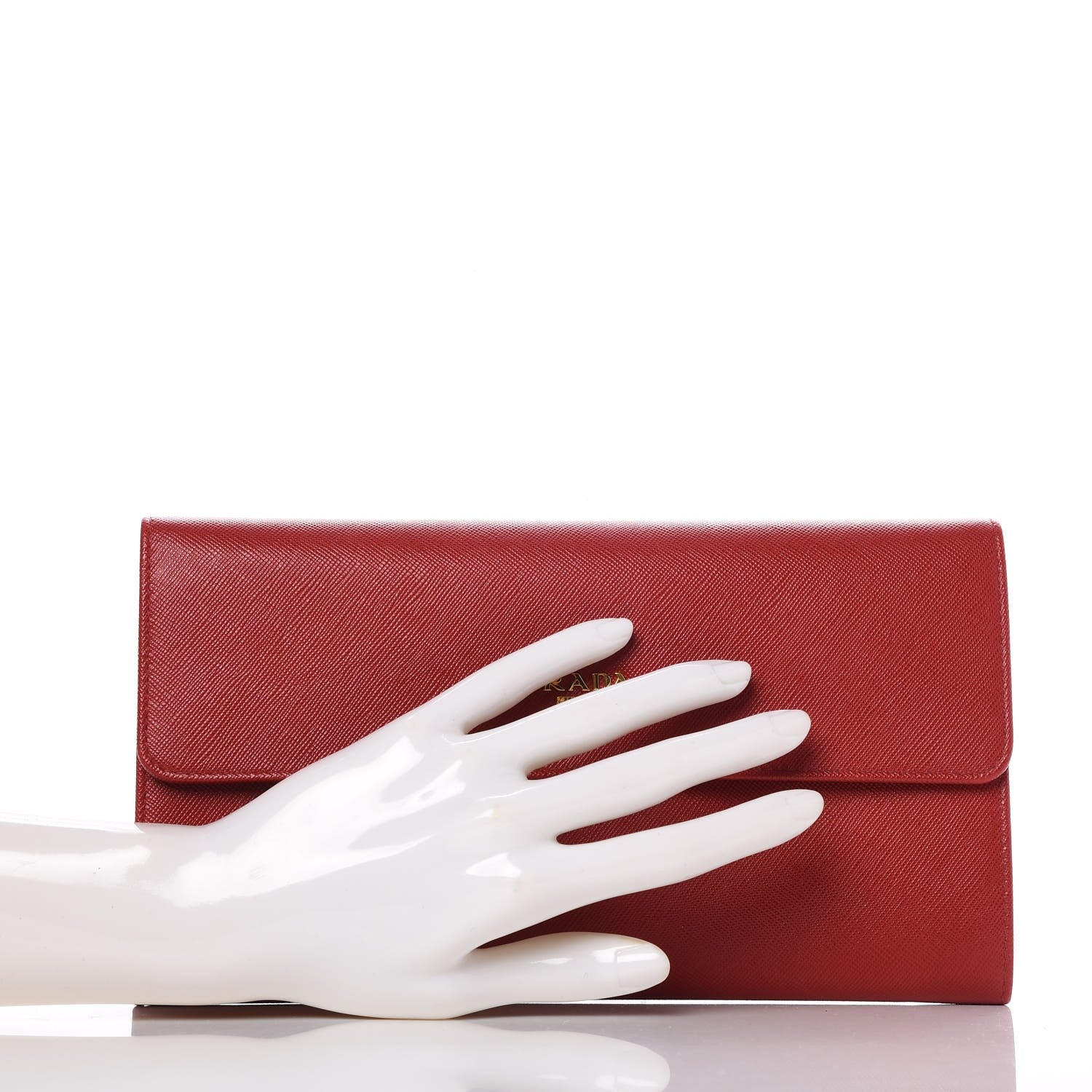 Prada Saffiano Metal Continental Wallet Flap Fuoco 2 of 8