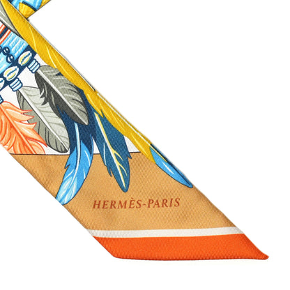 Hermes Silk La Danse Pacifique Twilly Jaune D'Or Kaki Orange 3 of 4