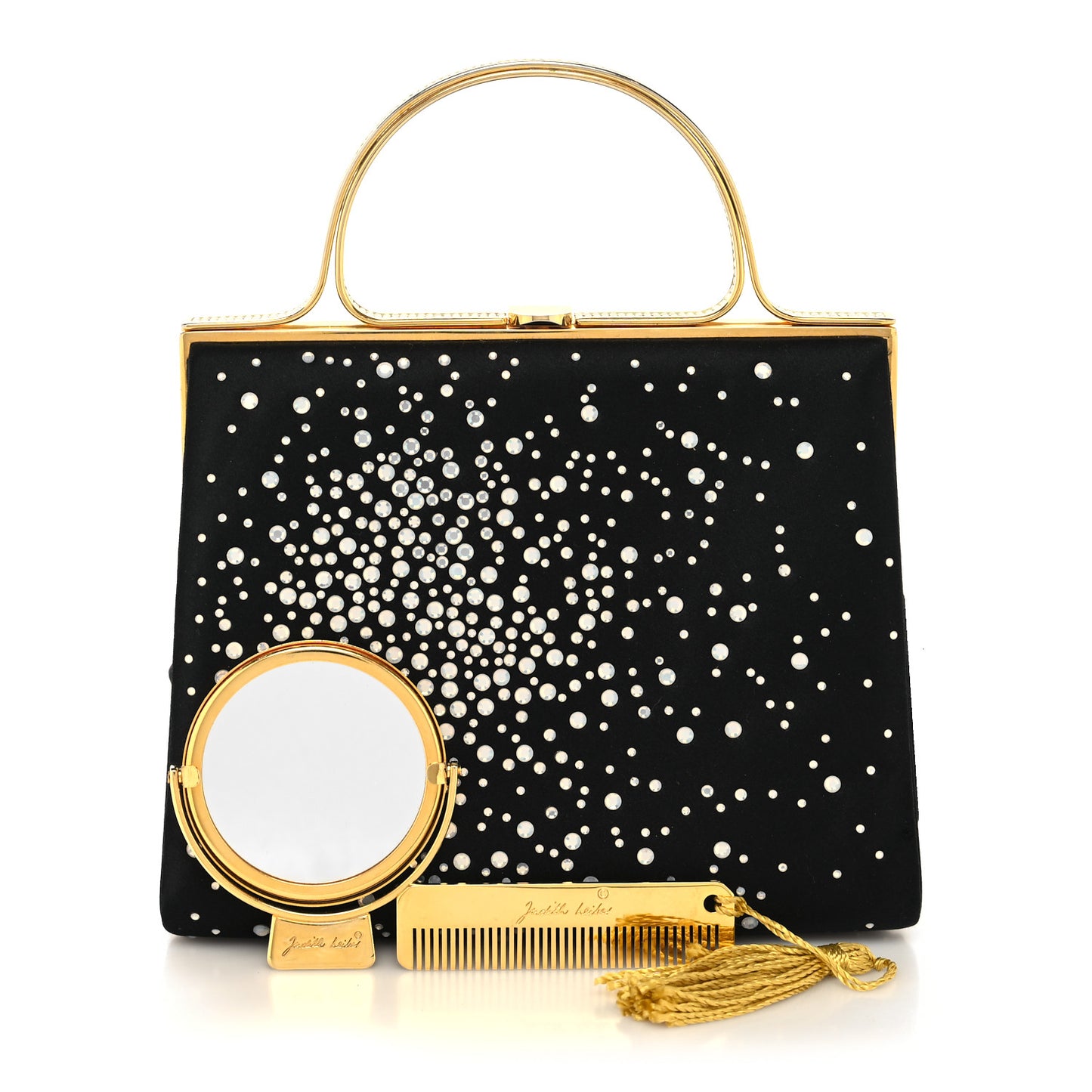 Crystal Trim Satin Evening Bag Clutch Black