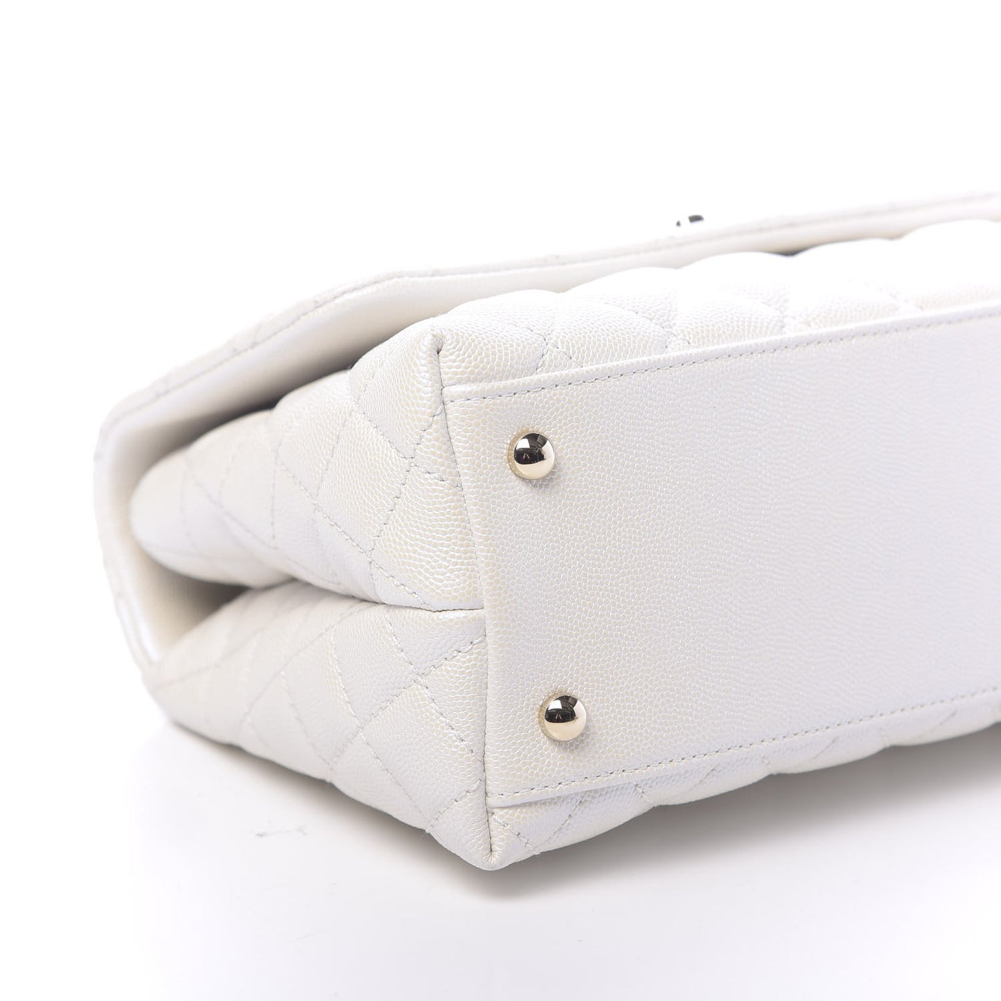 Iridescent Caviar Quilted Small Coco Handle Flap White