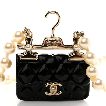 Chanel Pearl Metal Resin Quilted Flap Bag Necklace Gold Black Pearly White 4 of 5