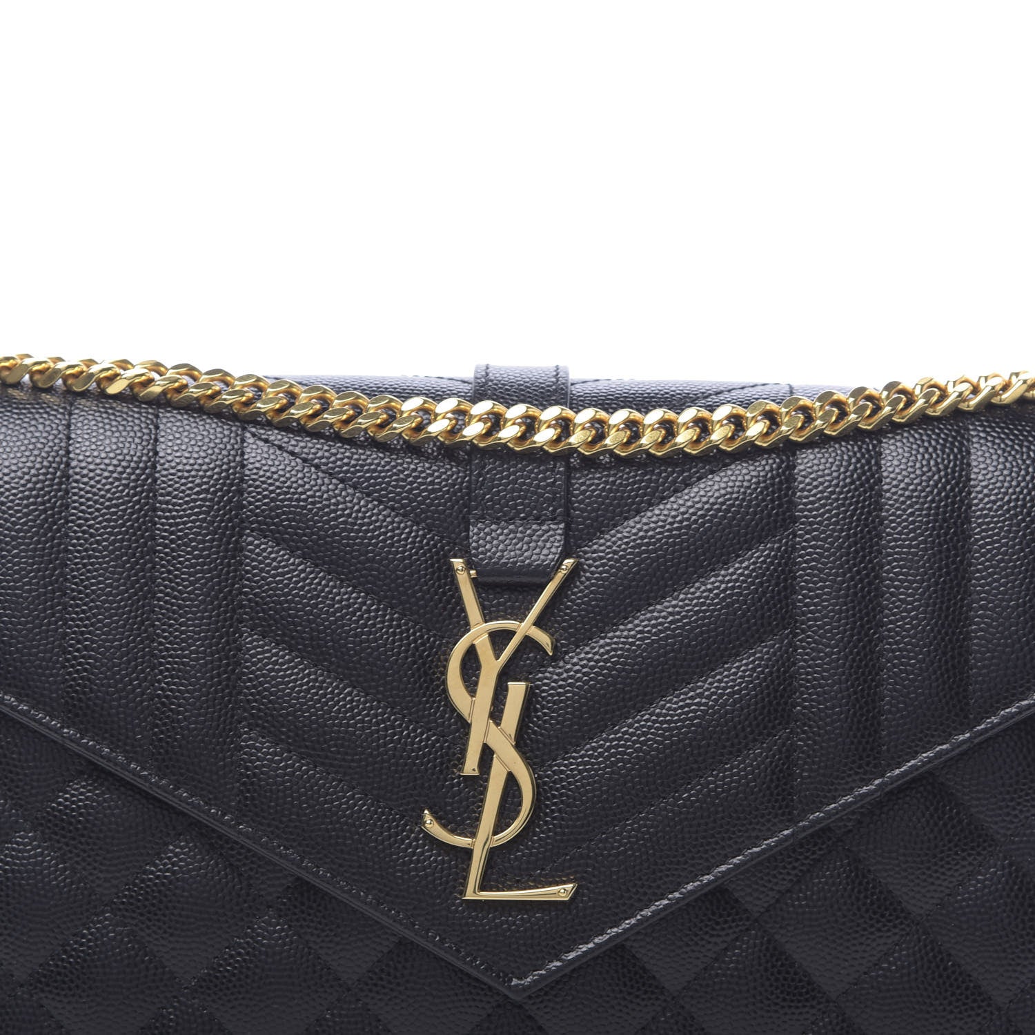 Saint Laurent Grain De Poudre Mixed Matelasse Triquilt Monogram Chain Wallet Black 10 of 11