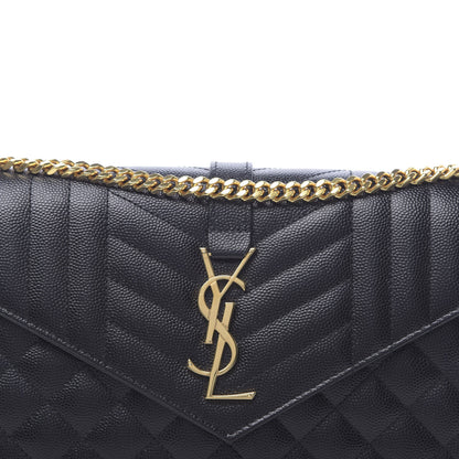 Saint Laurent Grain De Poudre Mixed Matelasse Triquilt Monogram Chain Wallet Black 10 of 11