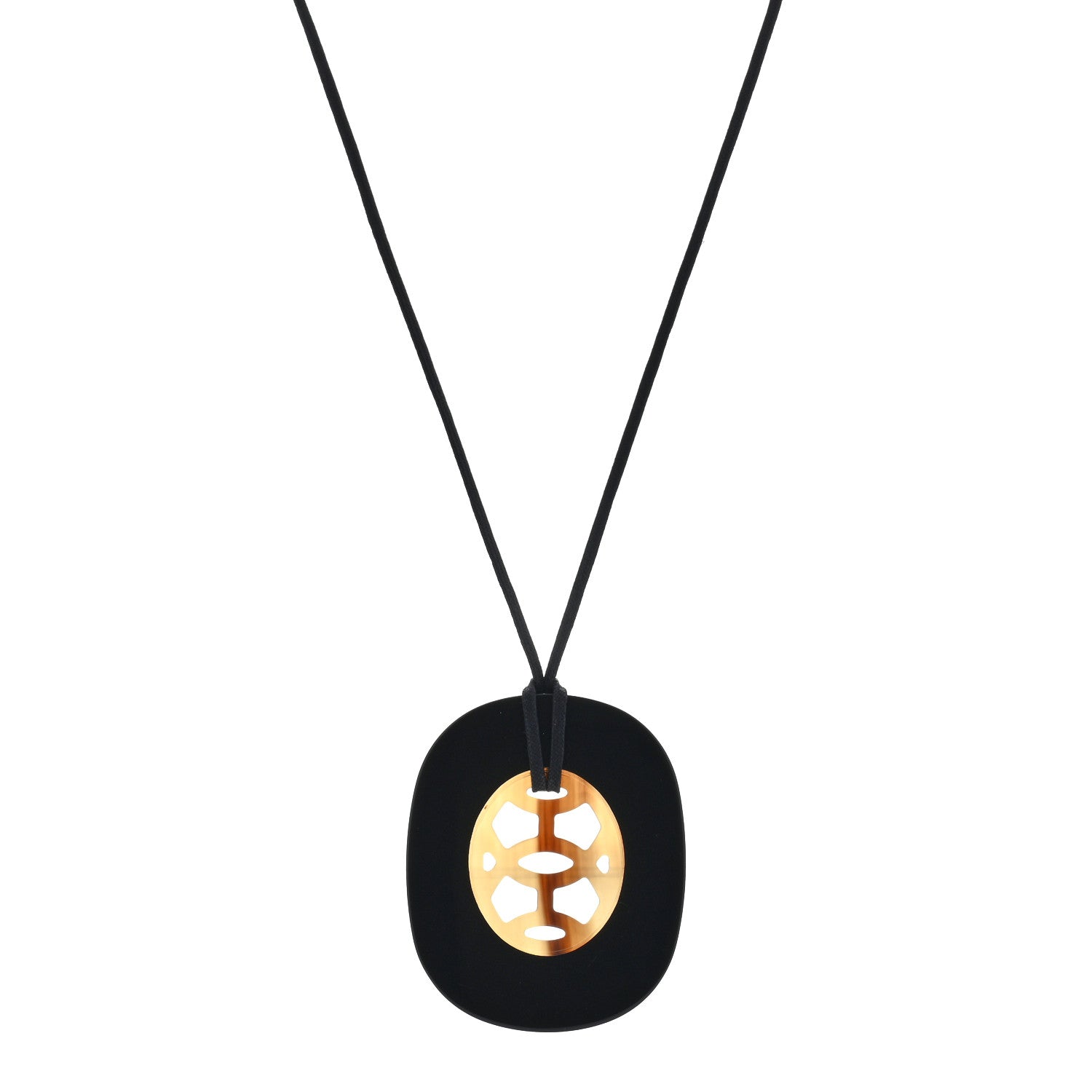 Hermes Buffalo Horn Lacquer Lift Necklace PM Black 1 of 4