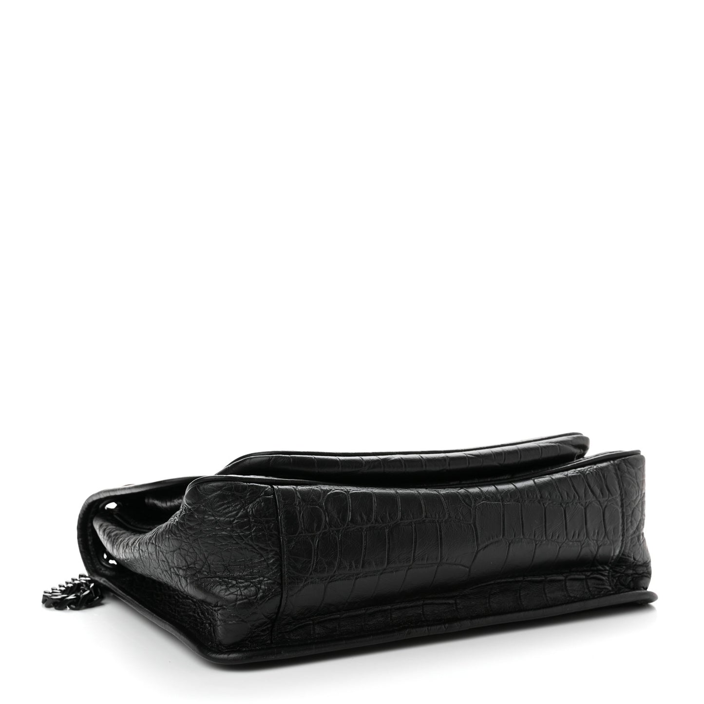 Crocodile Embossed Lambskin Monogram Medium Niki Chain Satchel Black
