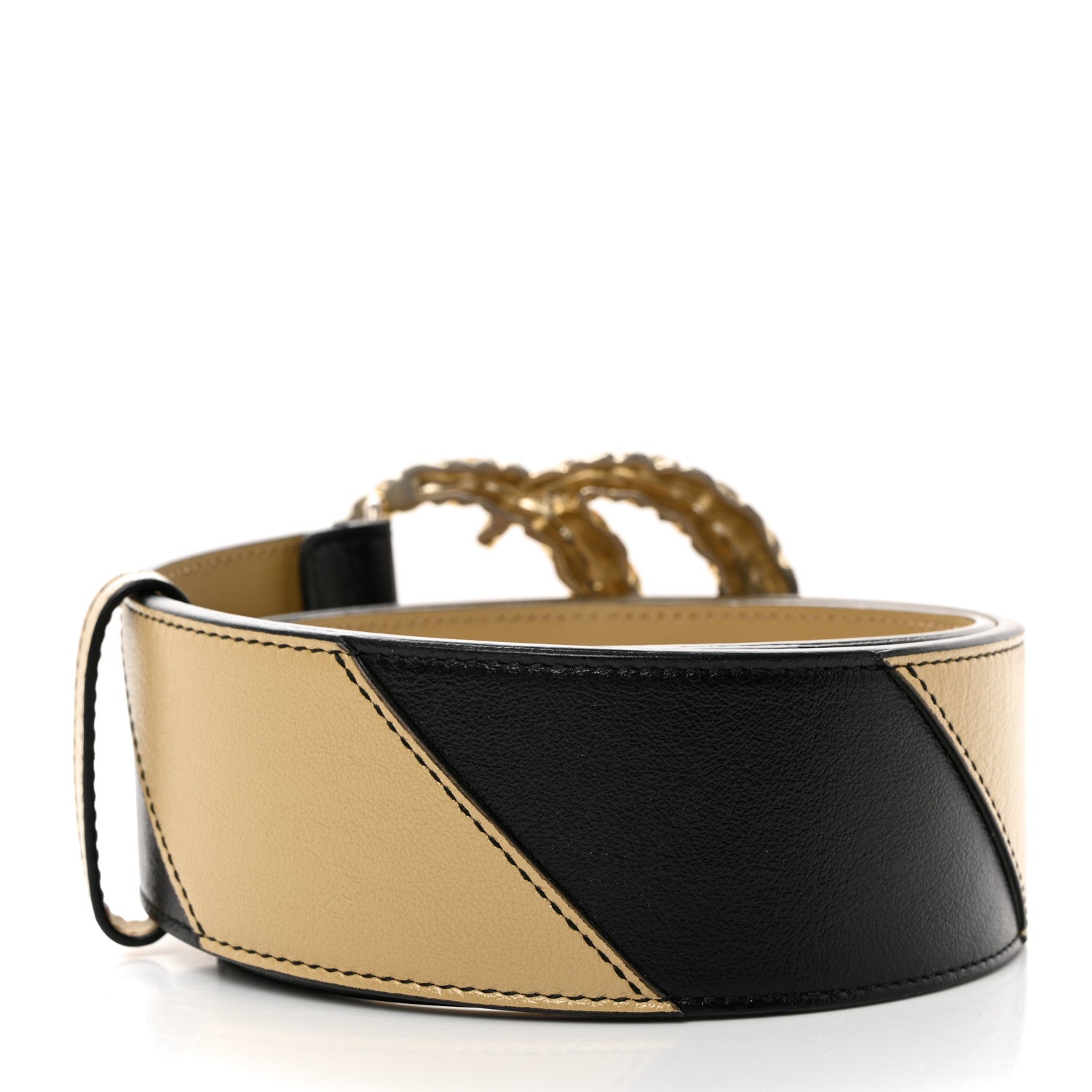 Gucci Calfskin Striped Textured Double G 50mm Belt 80 32 Black Beige 2 of 6