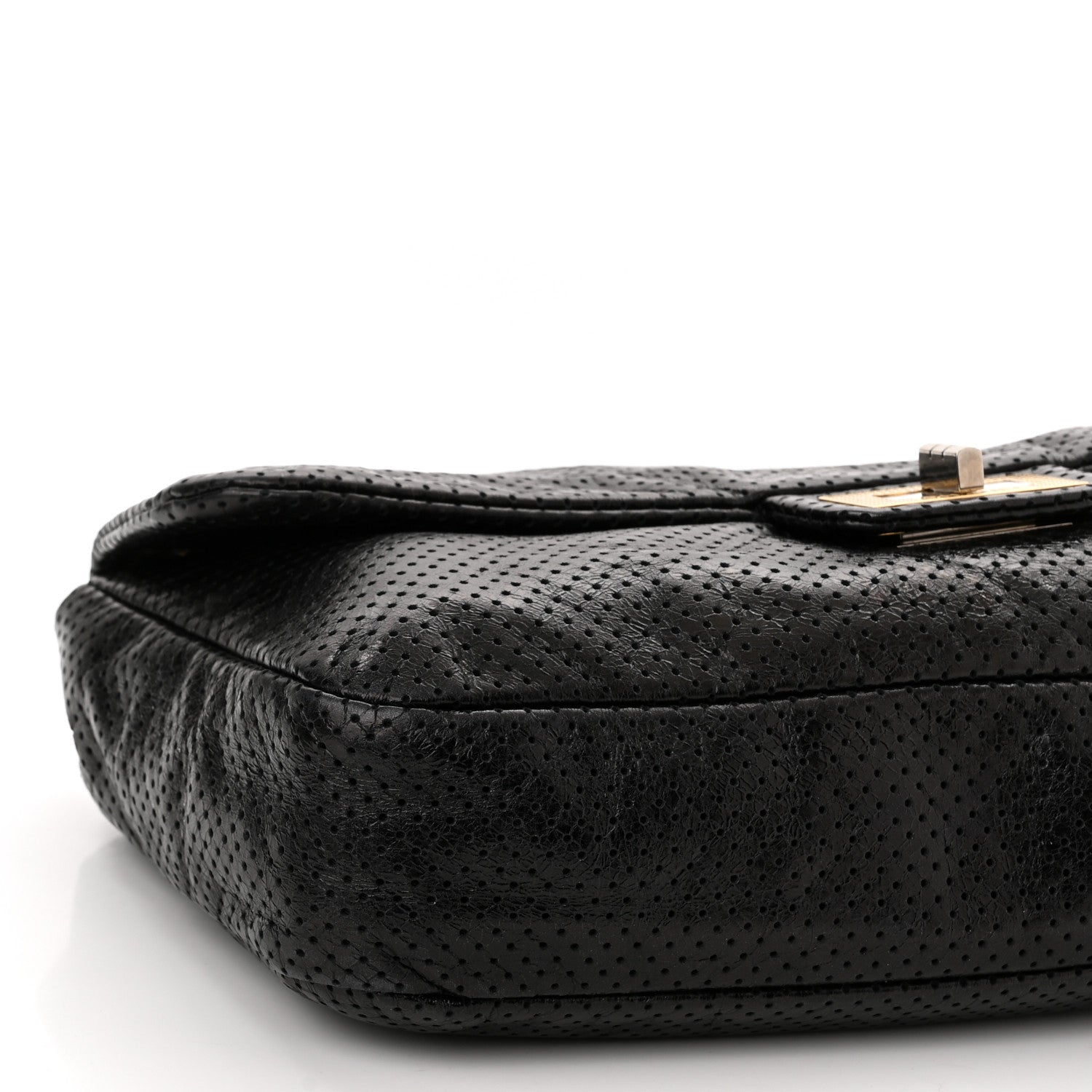 Chanel Metallic Crackled Calfskin Large Perforated Drill Flap Black 9 of 10