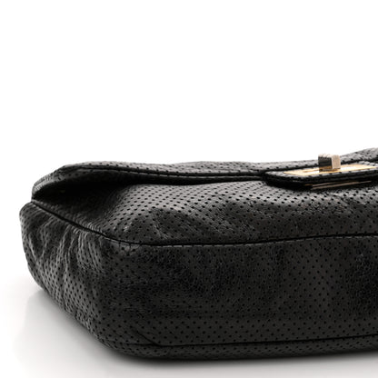 Chanel Metallic Crackled Calfskin Large Perforated Drill Flap Black 9 of 10