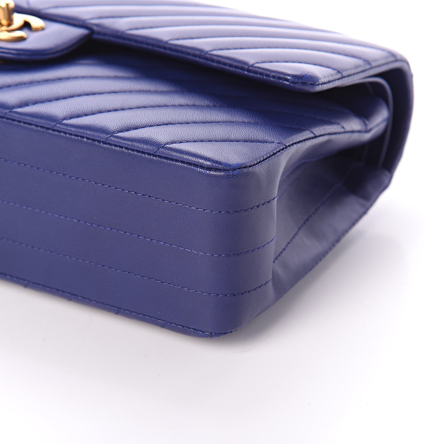 Lambskin Chevron Quilted Medium Double Flap Blue