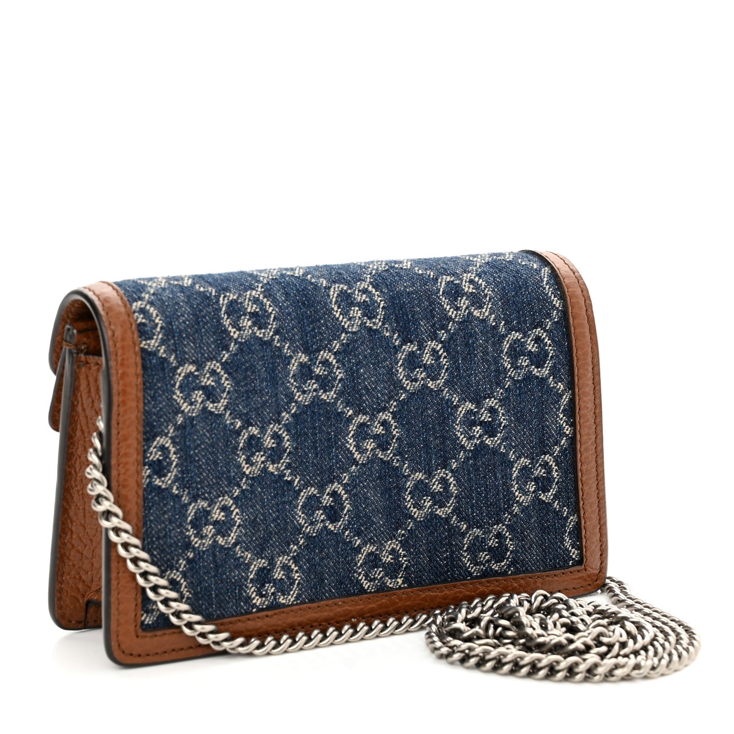 New Denim GG Monogram Dollar Calfskin Enamel Super Mini Dionysus Shoulder Bag Blue Tea Cuir Epilog Electric Blue