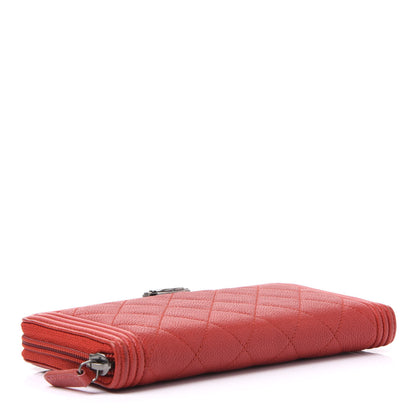 Chanel Caviar Quilted Large Boy Zip Around Wallet Red 3 of 11