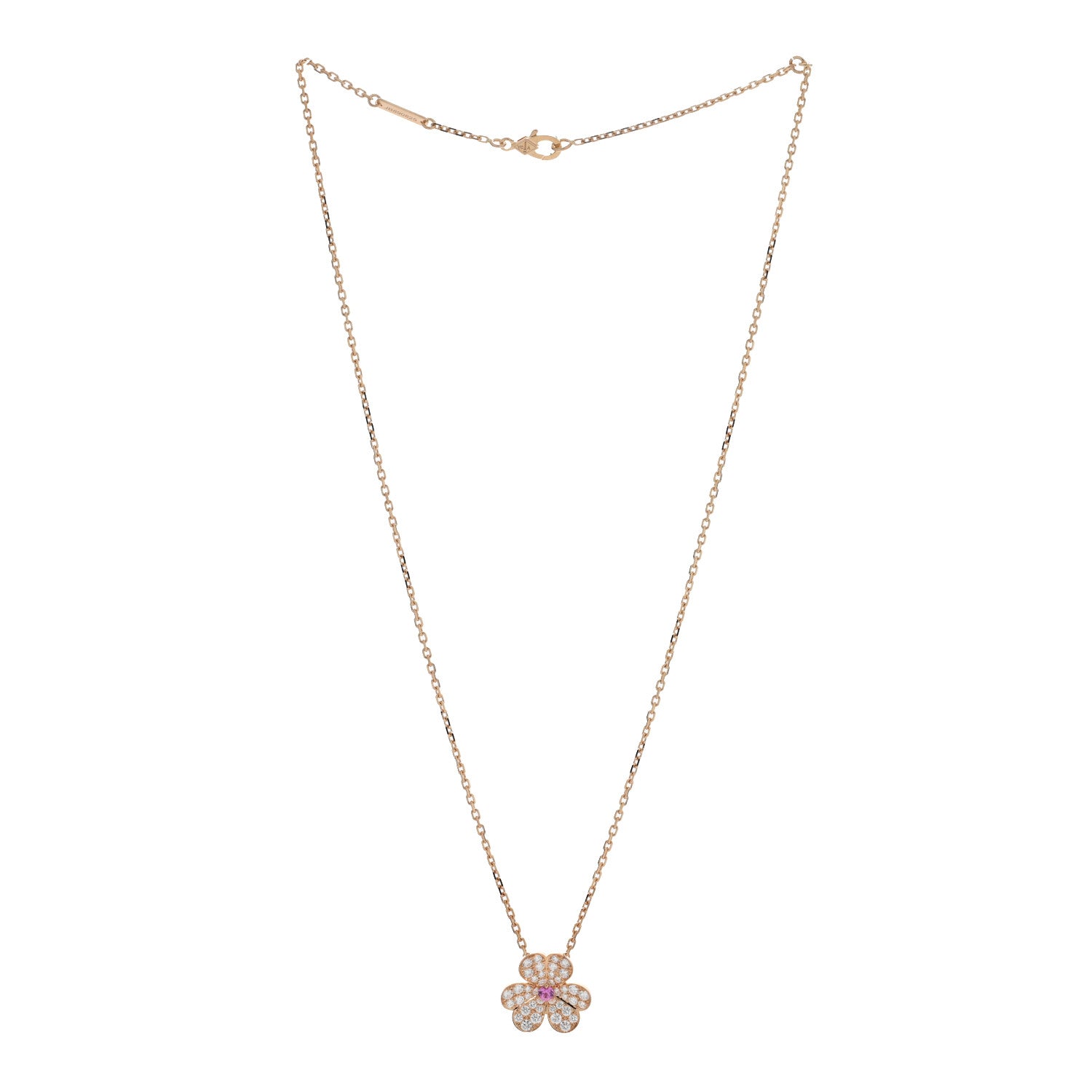 Van Cleef & Arpels 18K Rose Gold Diamond Pink Sapphire Small Frivole Pendant Necklace 2 of 5