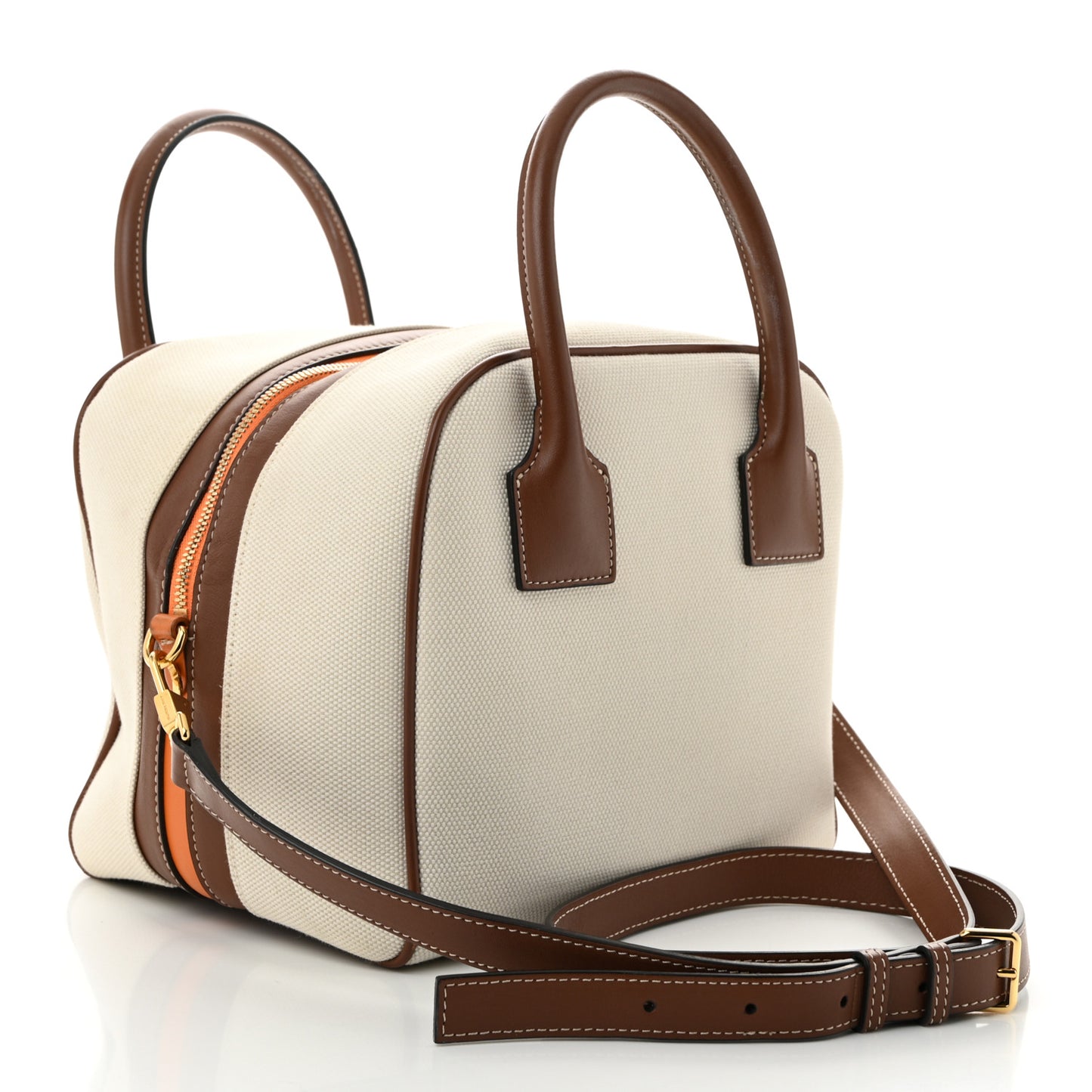 Cotton Canvas Small Logo Cube Bag Natural Tan