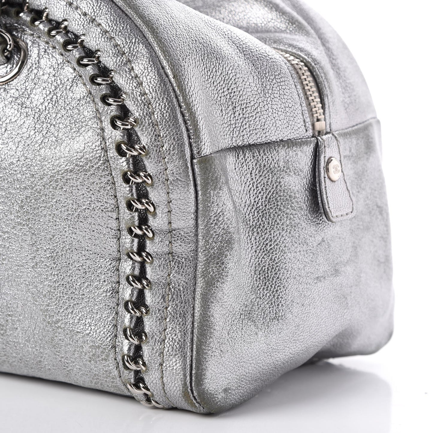 Metallic Goatskin Medium Luxe Ligne Bowler Tote Silver