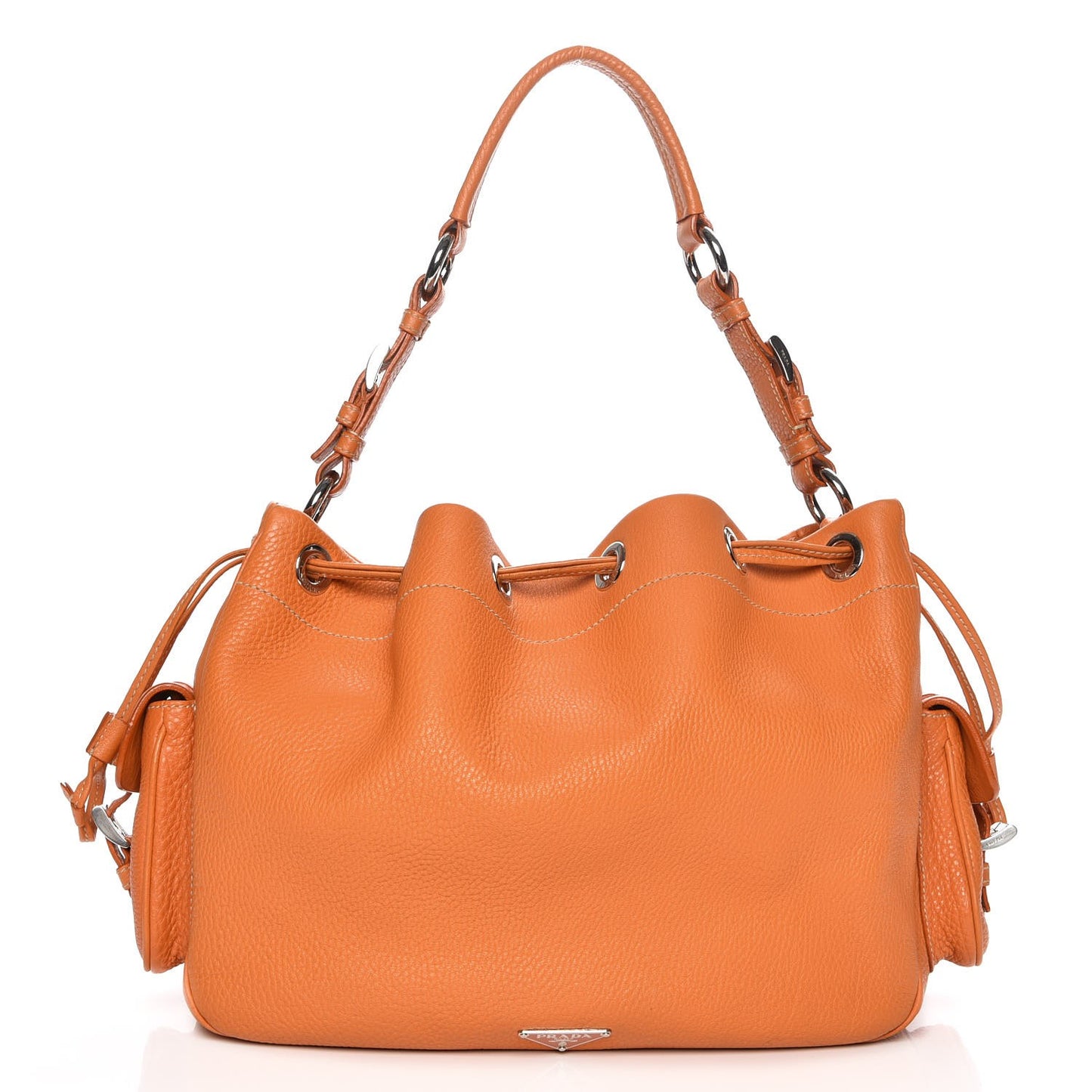 Vitello Daino Drawstring Bucket Orange