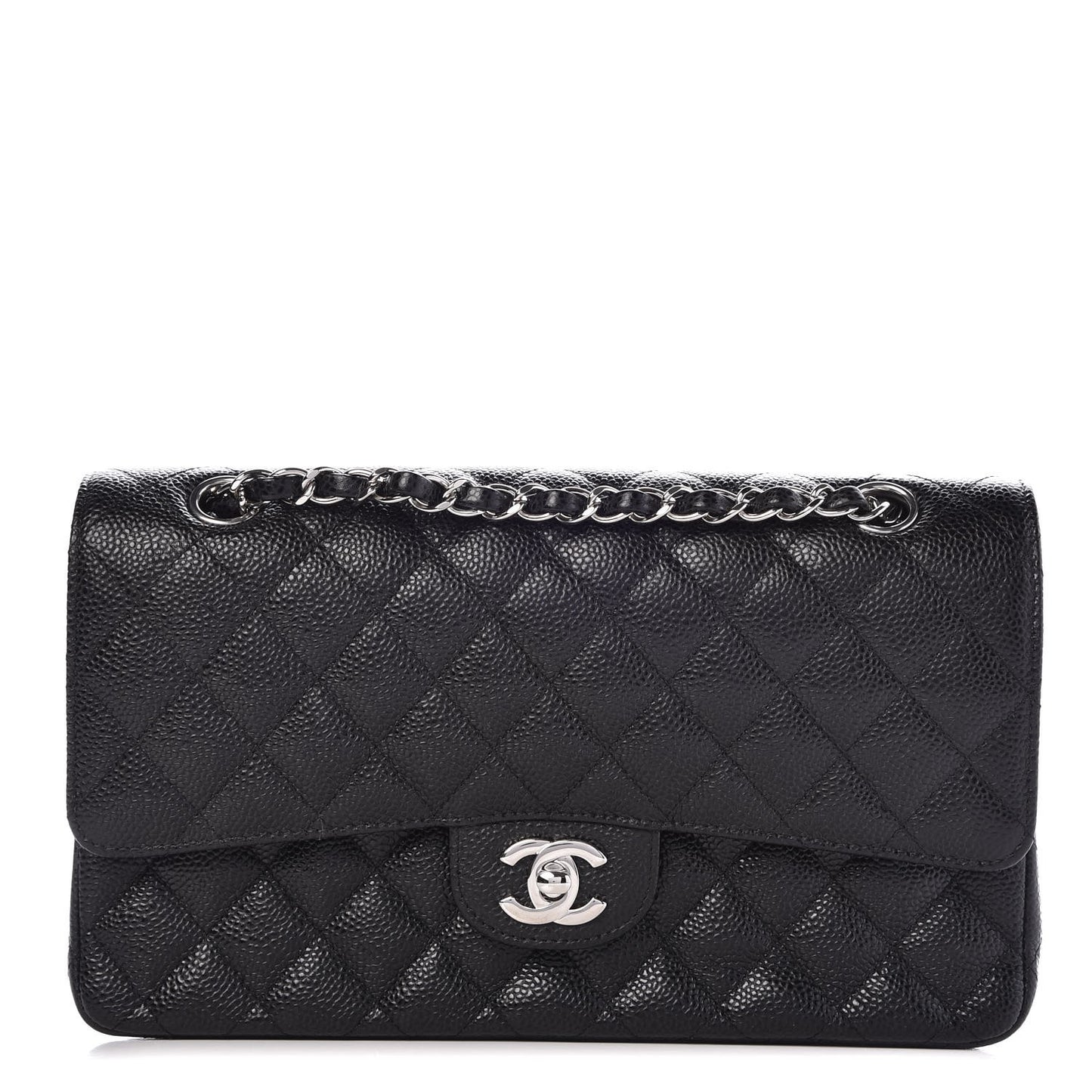 Caviar Quilted Medium Double Flap Black
