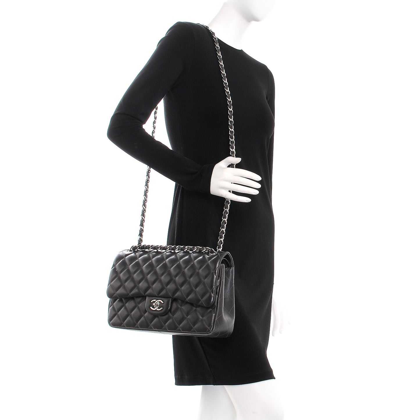 Lambskin Quilted Jumbo Double Flap Dark Grey
