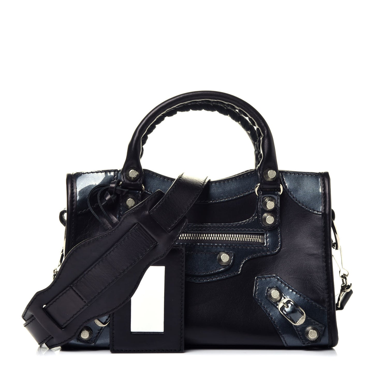 Smooth Calfskin Metallic Patent Giant 12 Silver Hardware Mini City Black Gris