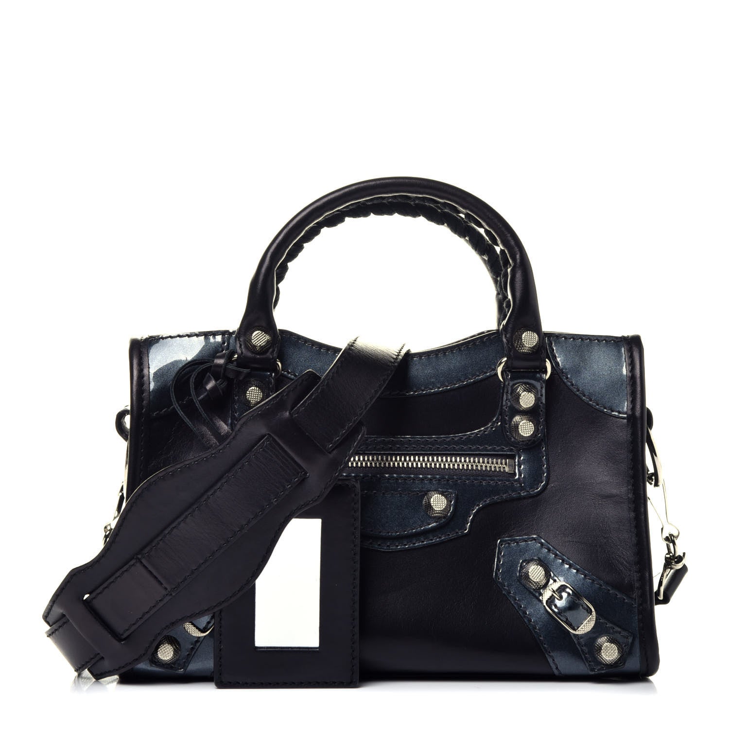 Balenciaga Smooth Calfskin Metallic Patent Giant 12 Silver Hardware Mini City Black Gris 1 of 8