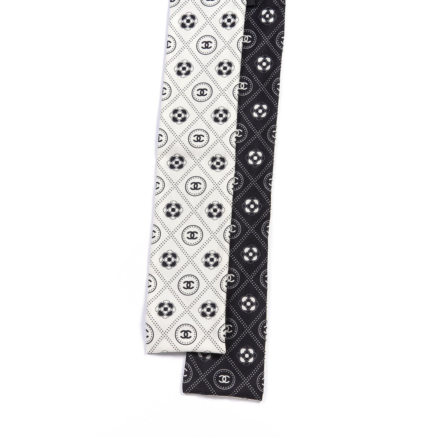 Silk CC Polka Dot Slim Bandeau Scarf Black Ecru