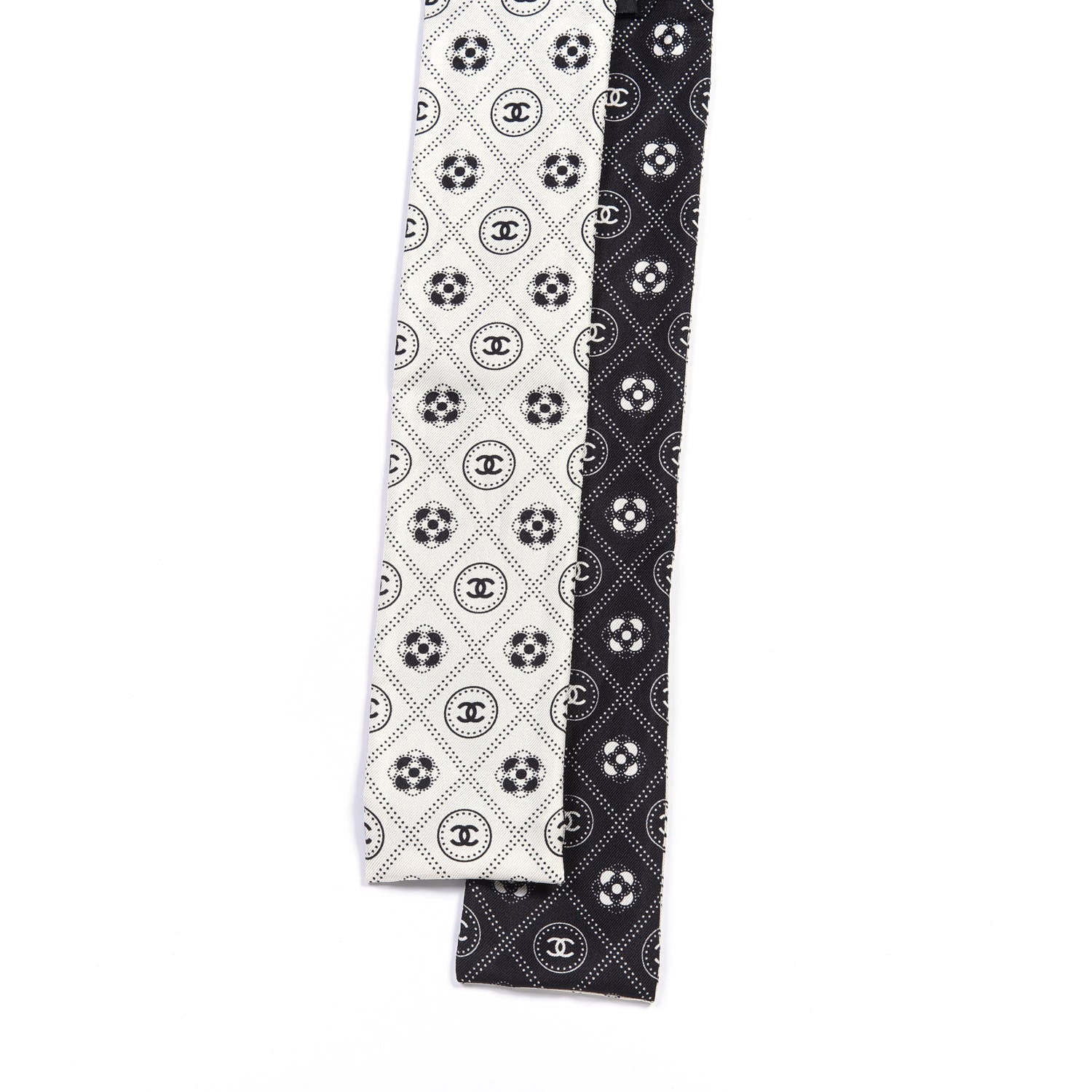Chanel Silk CC Polka Dot Slim Bandeau Scarf Black Ecru 3 of 3