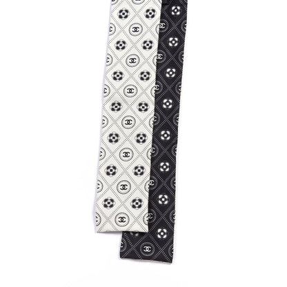 Chanel Silk CC Polka Dot Slim Bandeau Scarf Black Ecru 3 of 3