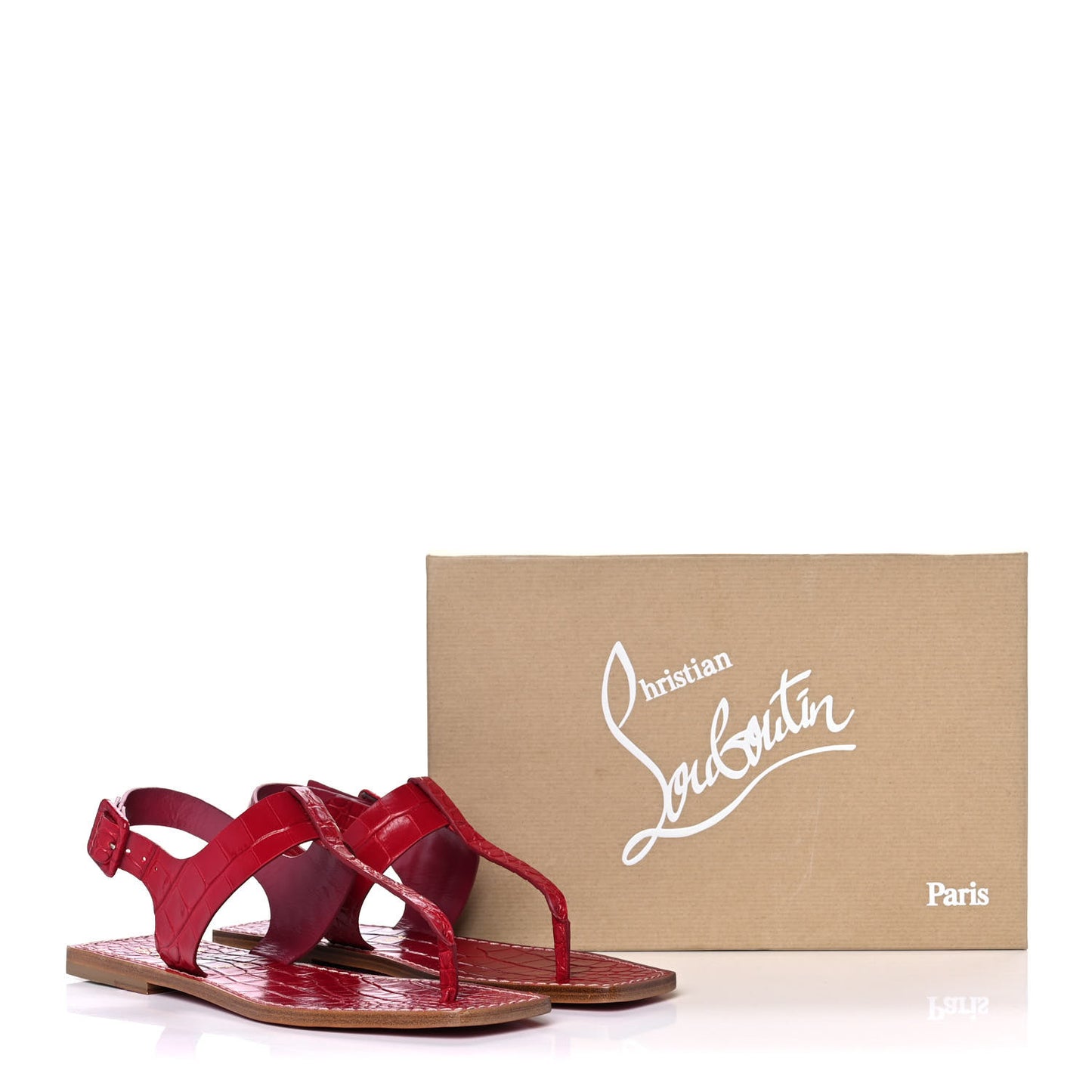 Calfskin Alligator Embossed Cubongo Flat Sandals 39.5 Persan
