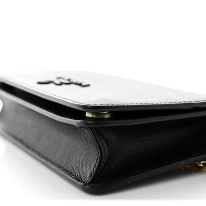 Prada Saffiano Shine Monochrome Mini Flap Crossbody Wristlet Bag Black 9 of 11