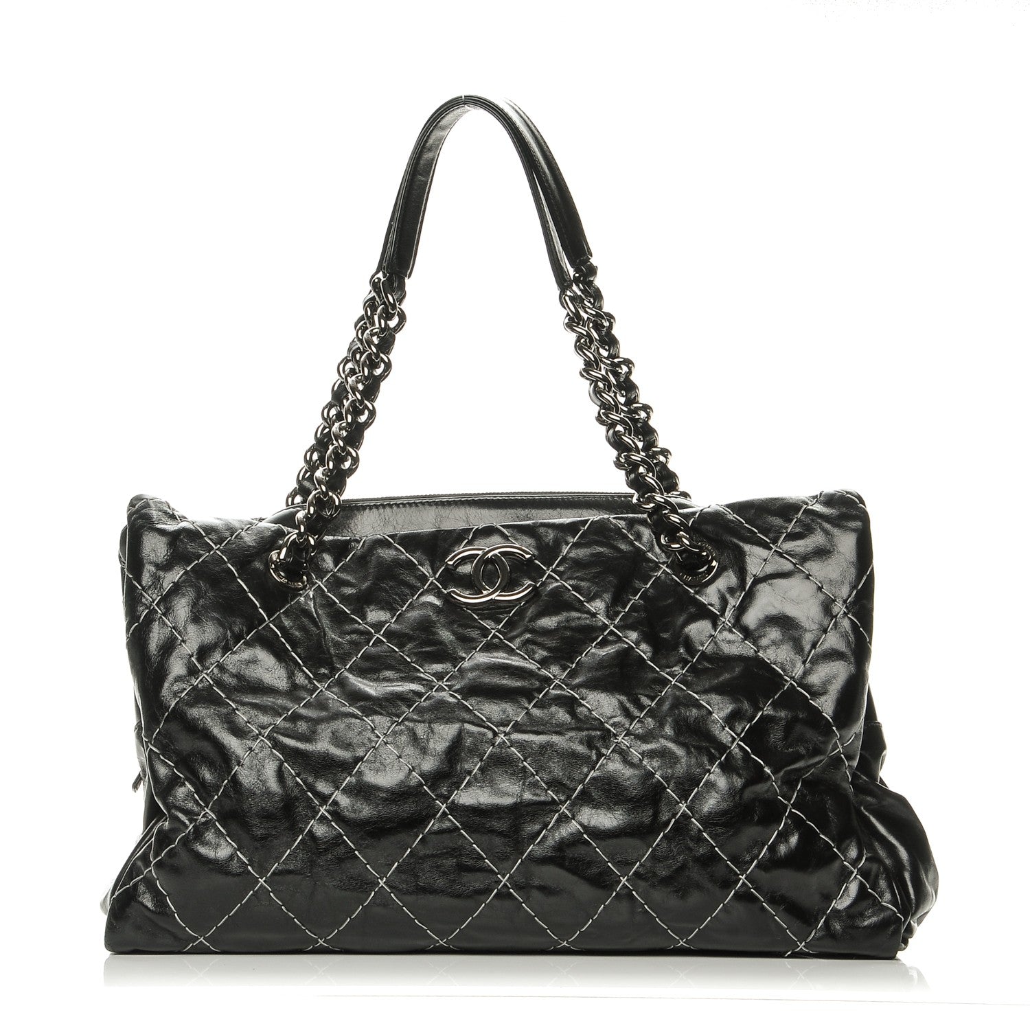Chanel Glazed Goatskin Double Contrast Stitch Large Tote Black 1 of 7