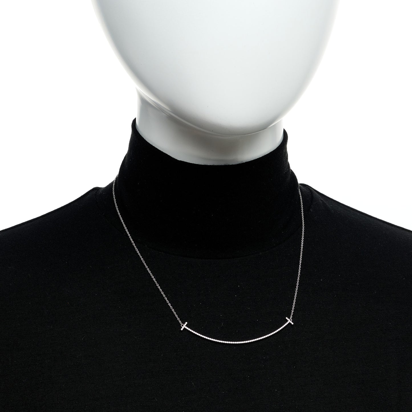 18K White Gold Diamond Large T Smile Pendant Necklace