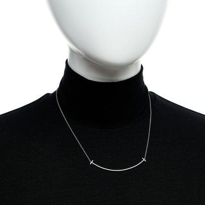 Tiffany 18K White Gold Diamond Large T Smile Pendant Necklace 2 of 6