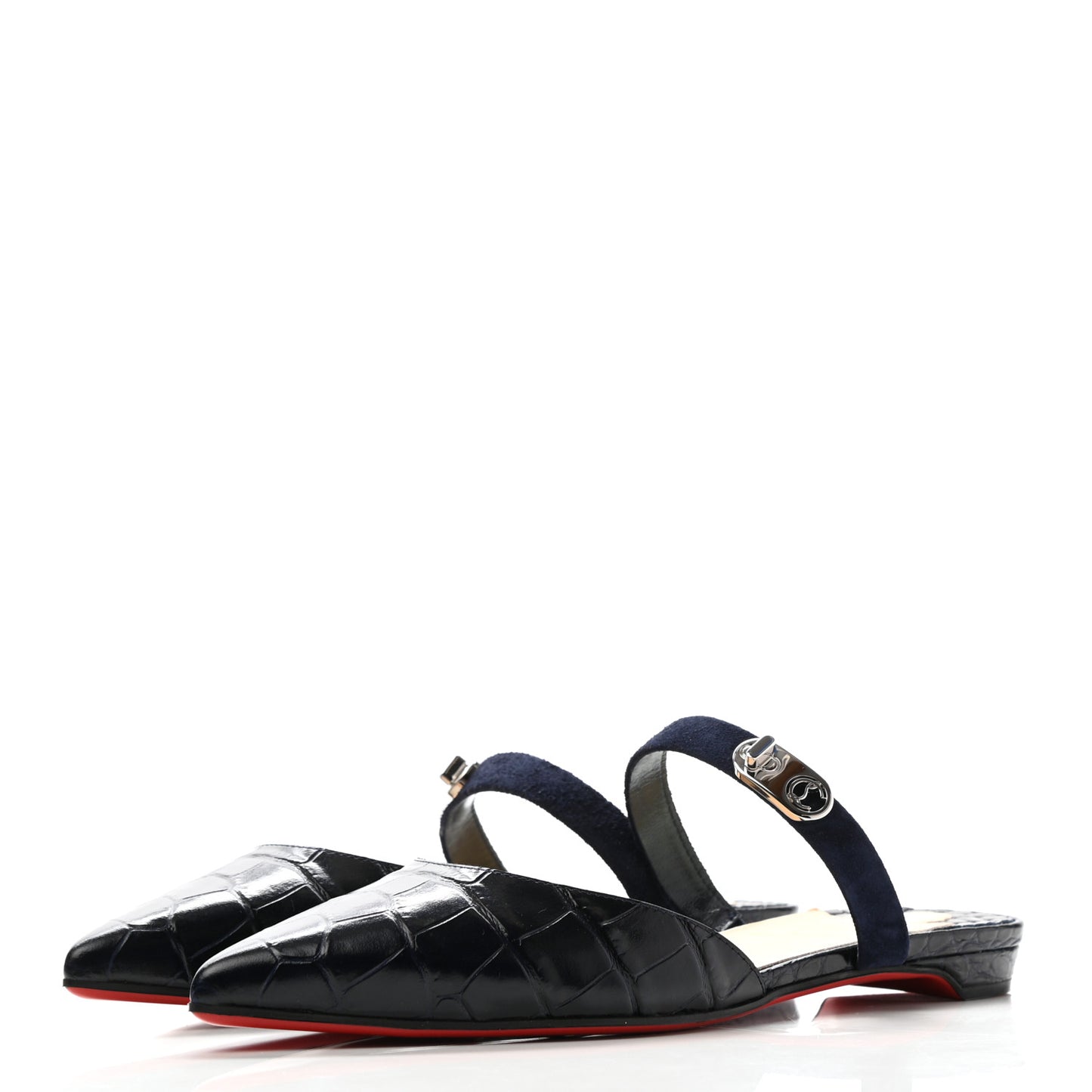 Calfskin Crocodile Embossed Choc Lock Flats 36.5 Black