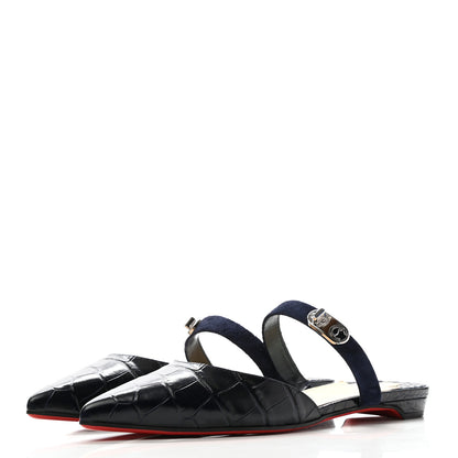 Christian Louboutin Calfskin Crocodile Embossed Choc Lock Flats 36.5 Black 3 of 7