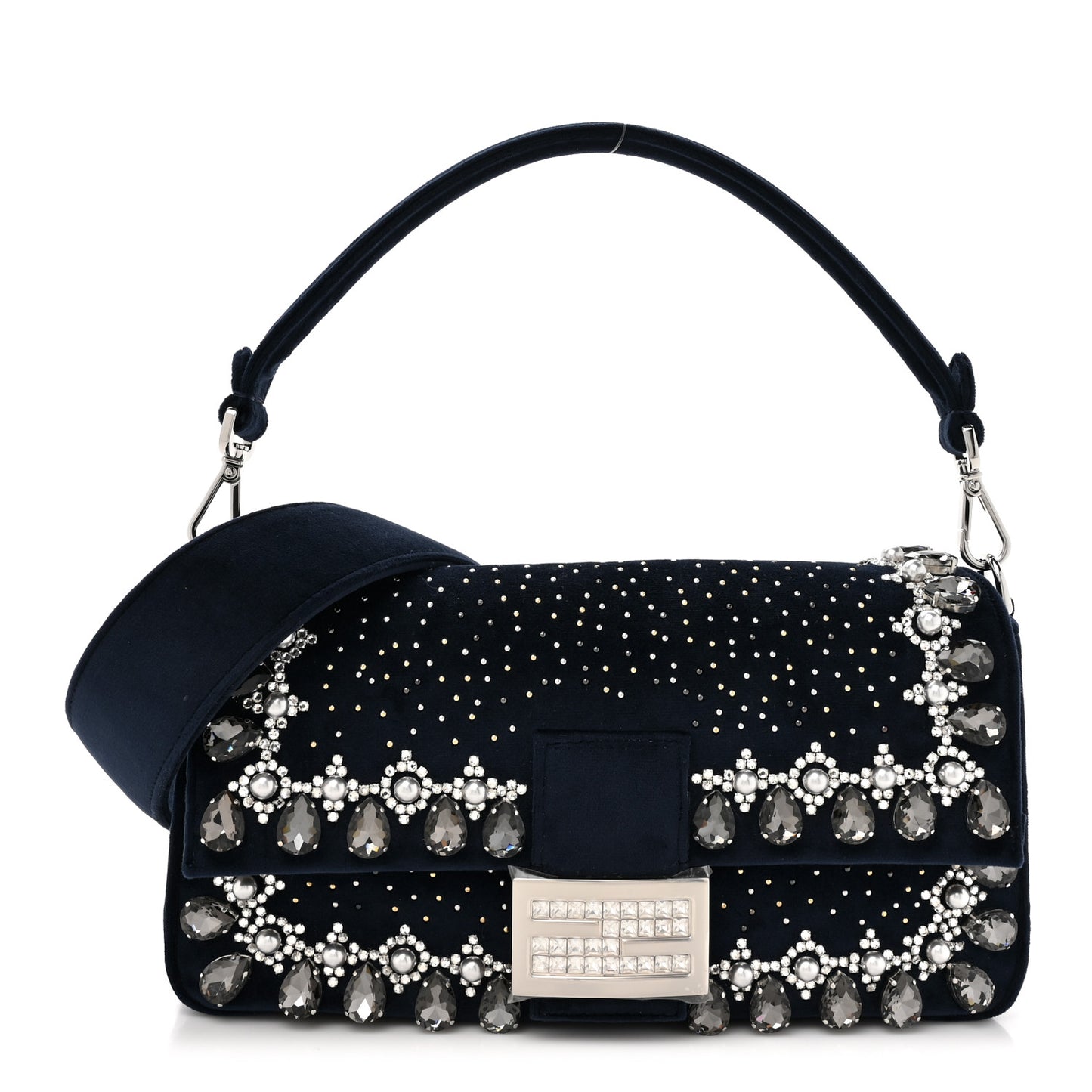 Velvet Crystal Embellished Baguette Midnight