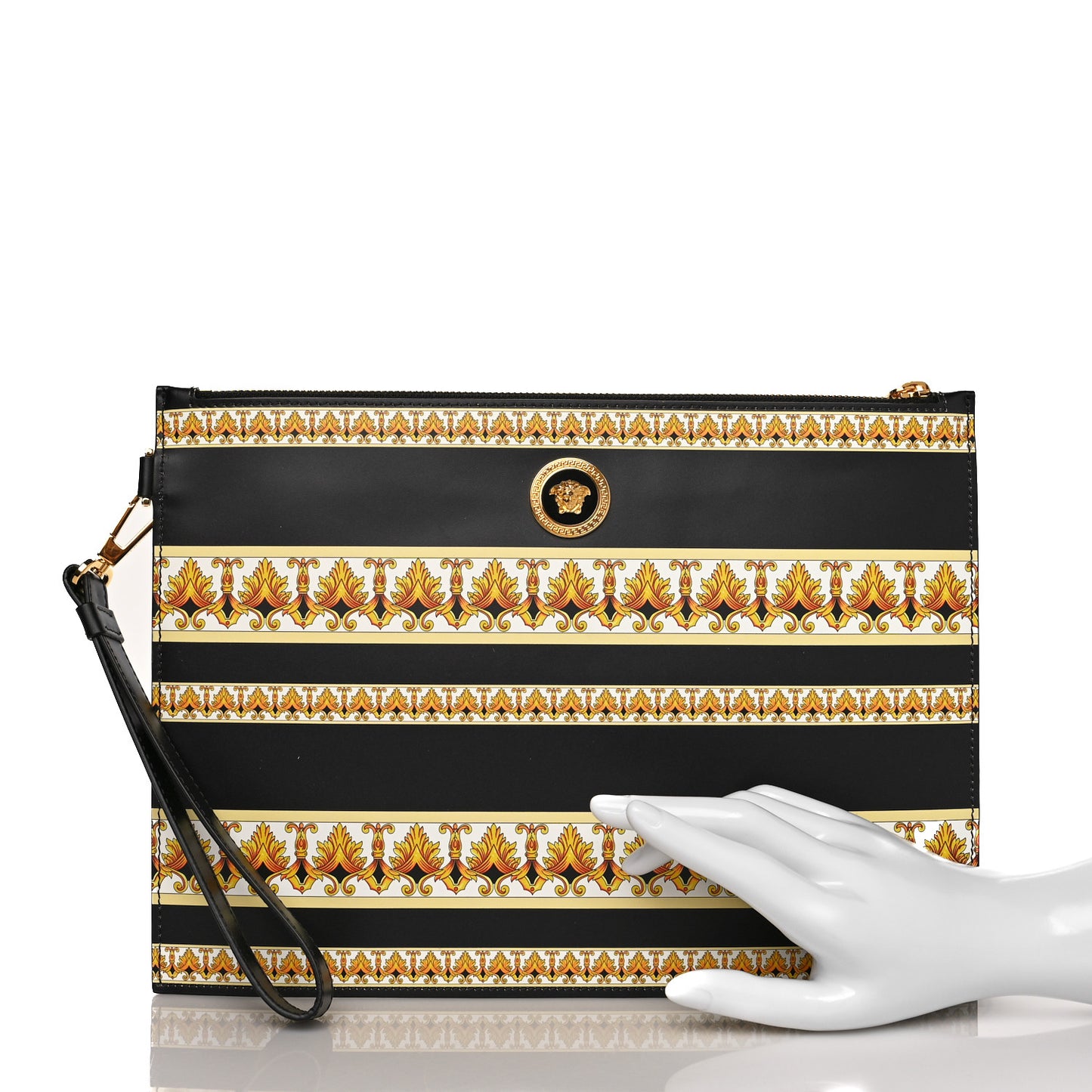 Calfskin Baroque Print La Medusa Pouch Black