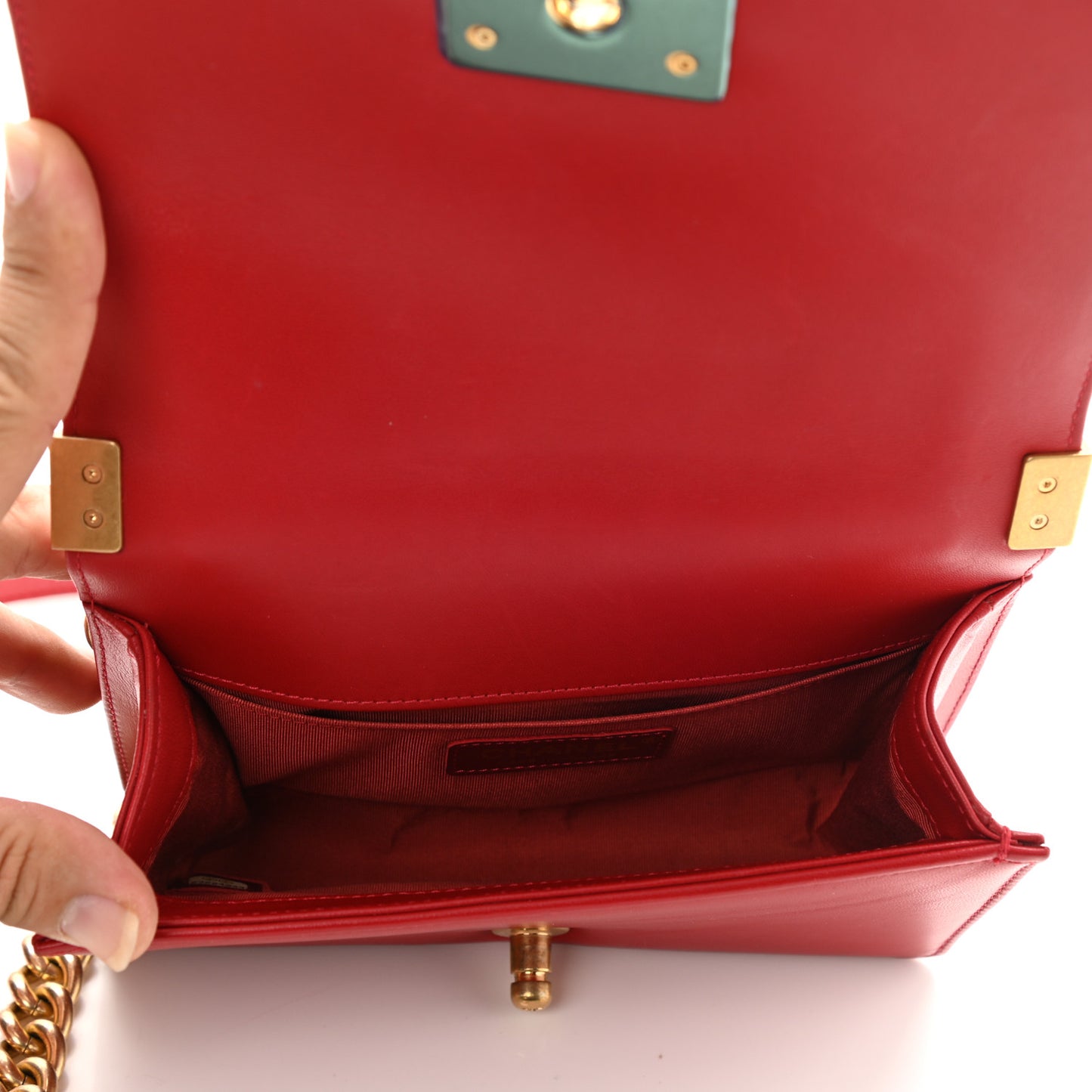 Lambskin Quilted Small Boy Flap Red