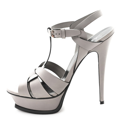Saint Laurent Calfskin Tribute 105 Platform Sandals 38 Grey 1 of 9