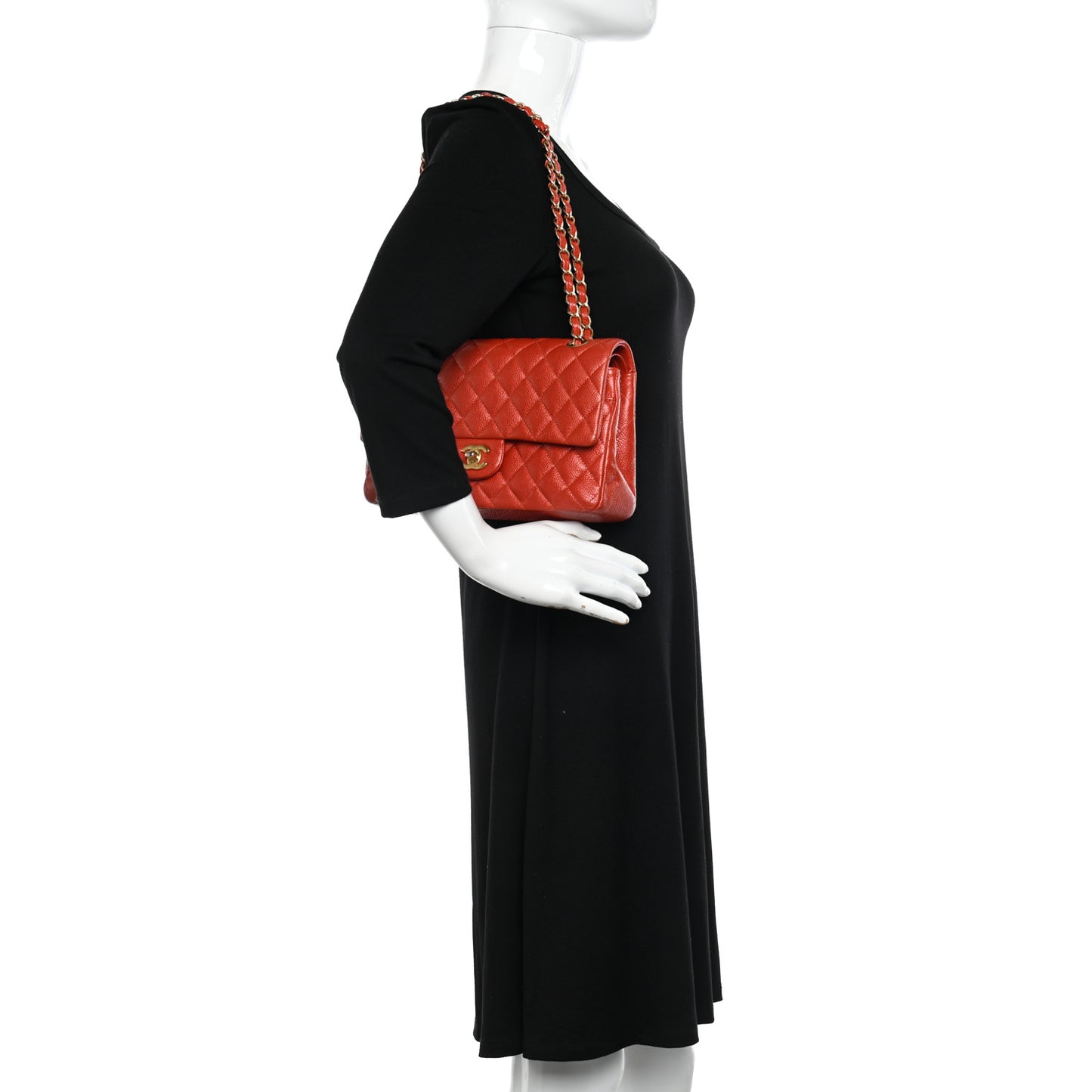 Caviar Quilted Medium Double Flap Red