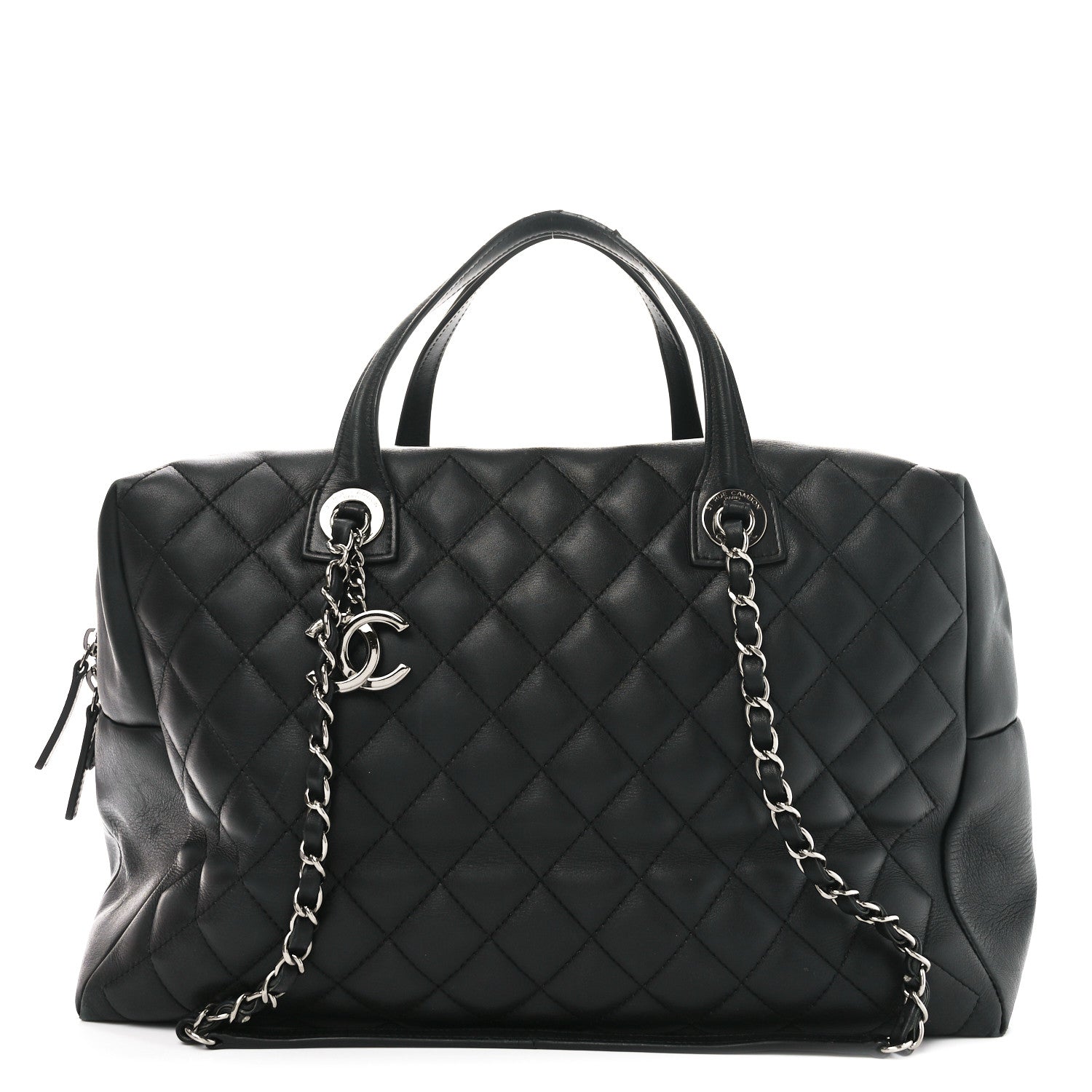 Chanel Calfskin Quilted Feather Weight Bowling Bag Black 1 of 12