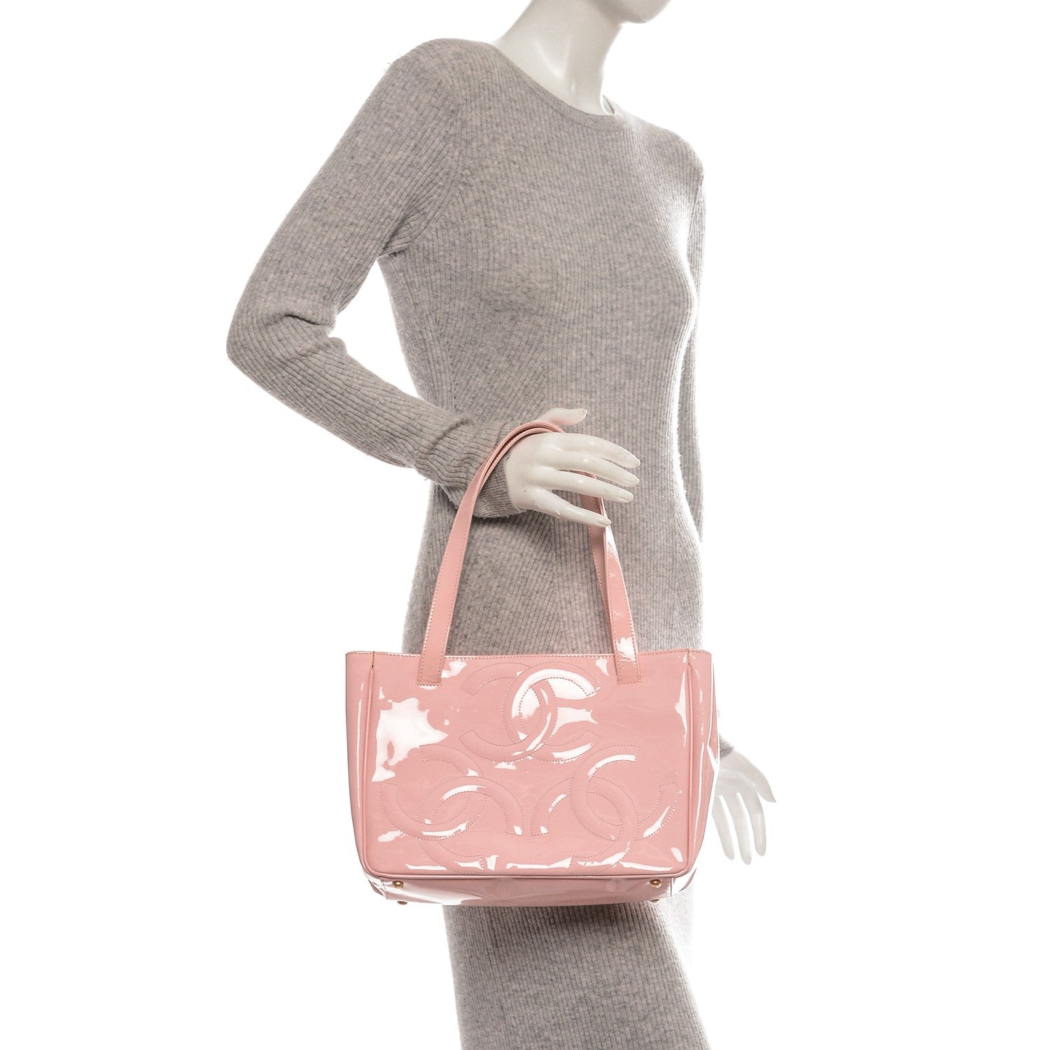 Chanel Patent CC Logo Tote Pink 2 of 9