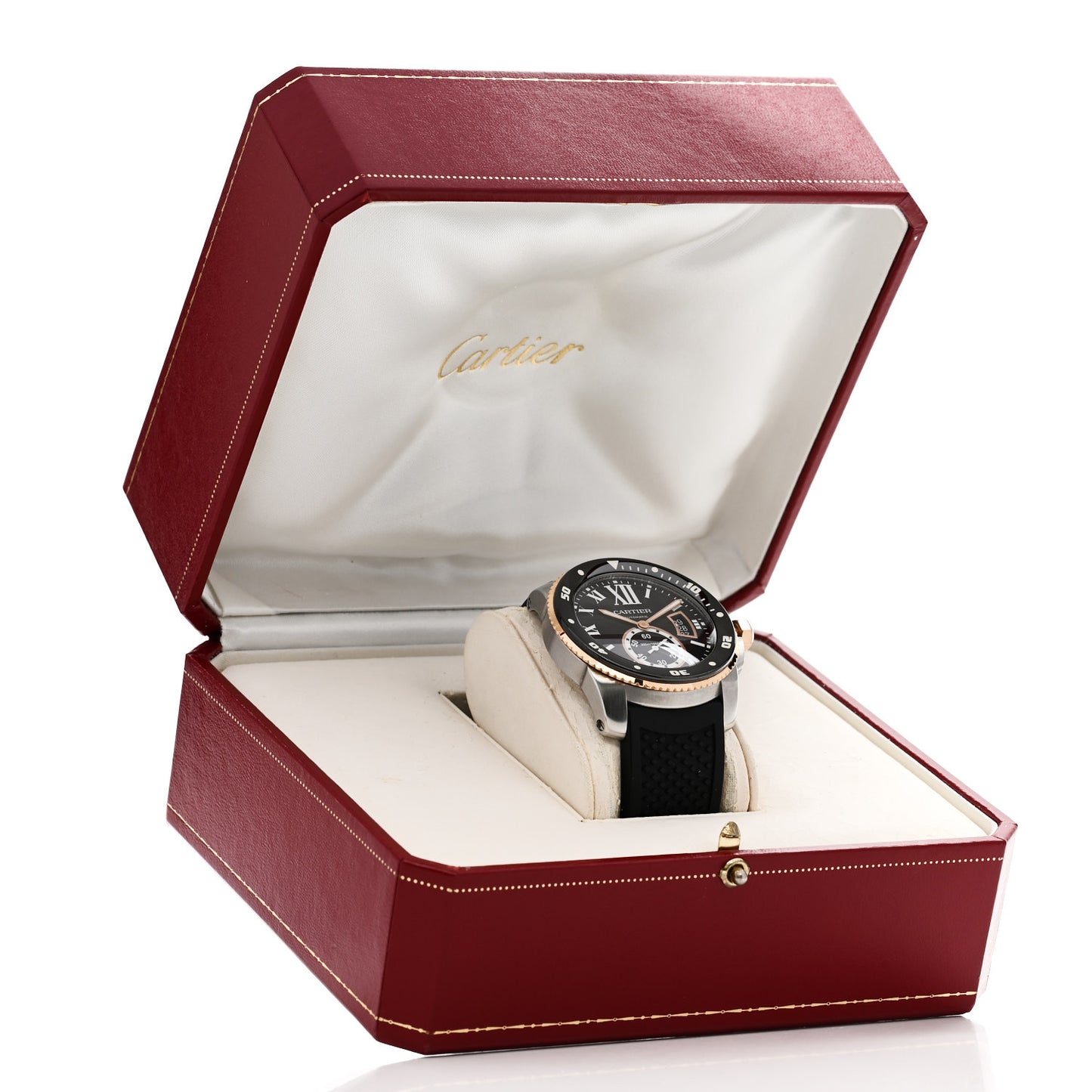 Stainless Steel 18K Pink Gold Rubber 42mm Calibre de Cartier Diver Automatic Watch Black