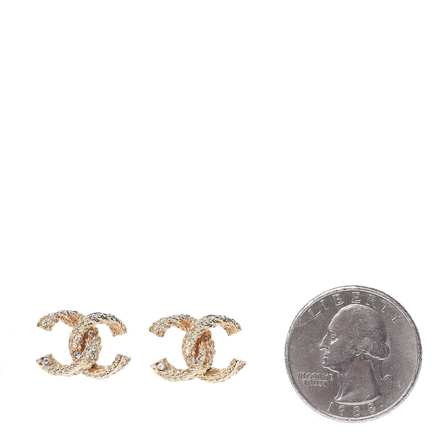 Chanel Crystal Textured CC Earrings Gold 2 of 5