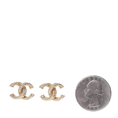 Chanel Crystal Textured CC Earrings Gold 2 of 5