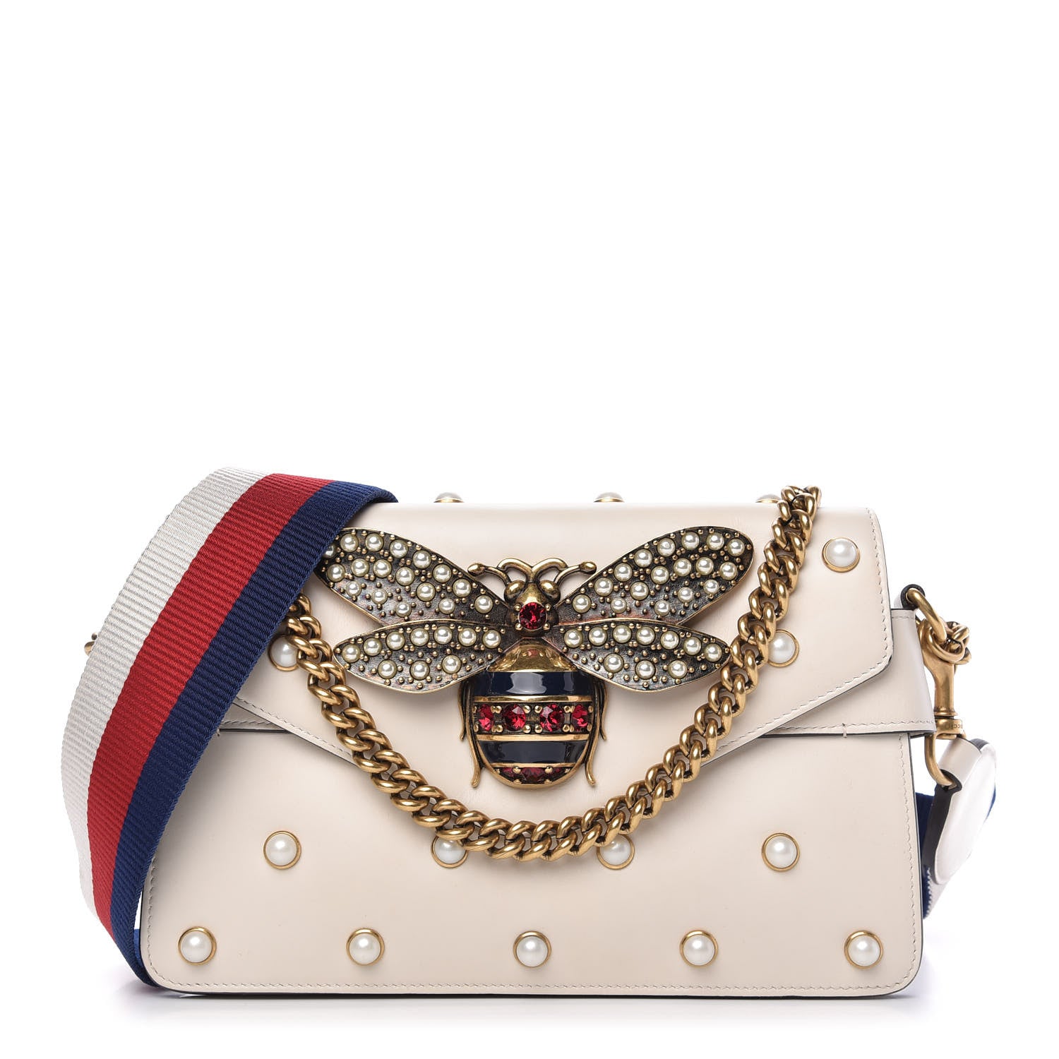 Gucci Nappa Pearl Studded Mini Queen Margaret Broadway Shoulder Bag Mystic White 1 of 10