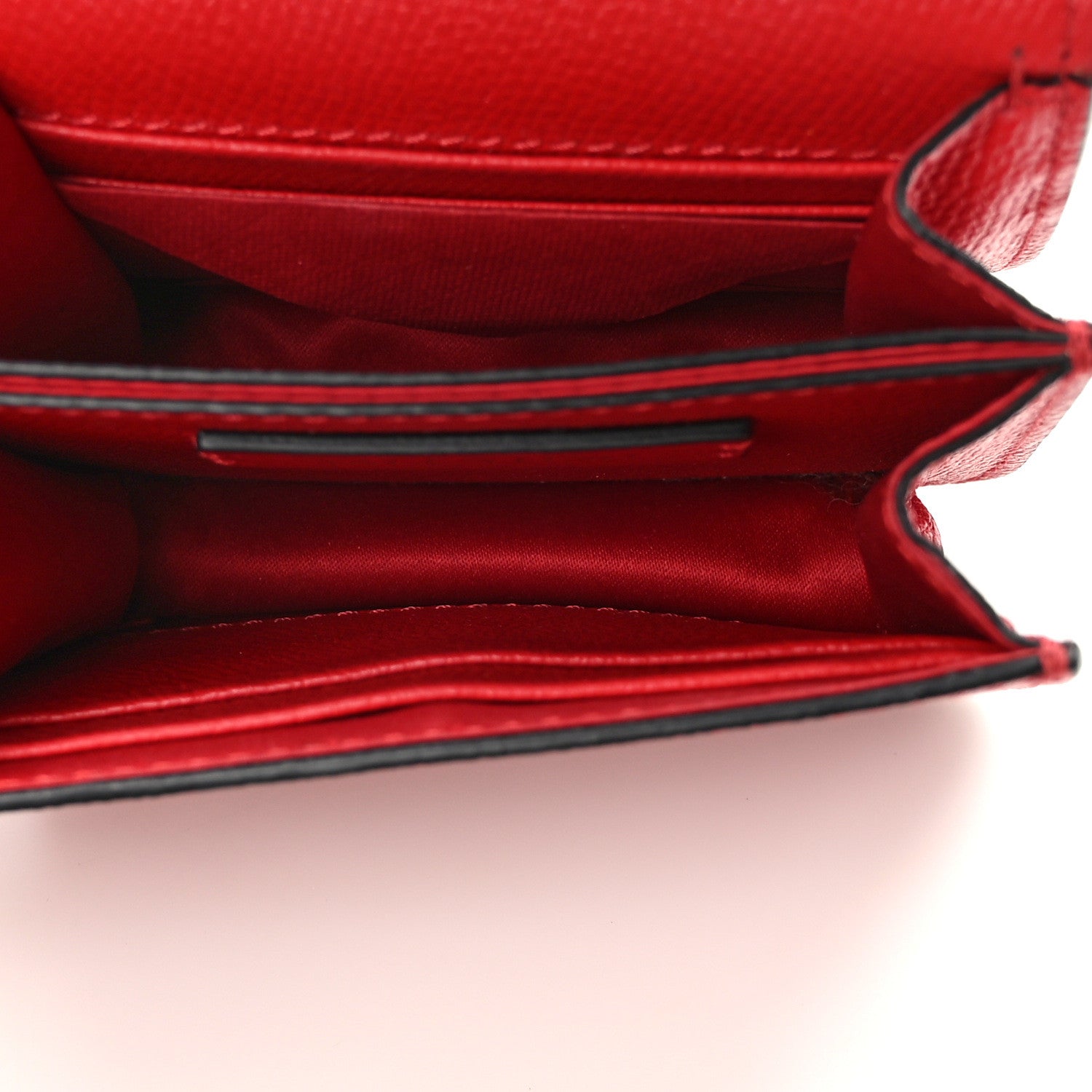 Valentino Garavani VALENTINO GARAVANI Grainy Calfskin VLogo Compact Wallet with Chain Rouge Pur 4 of 9