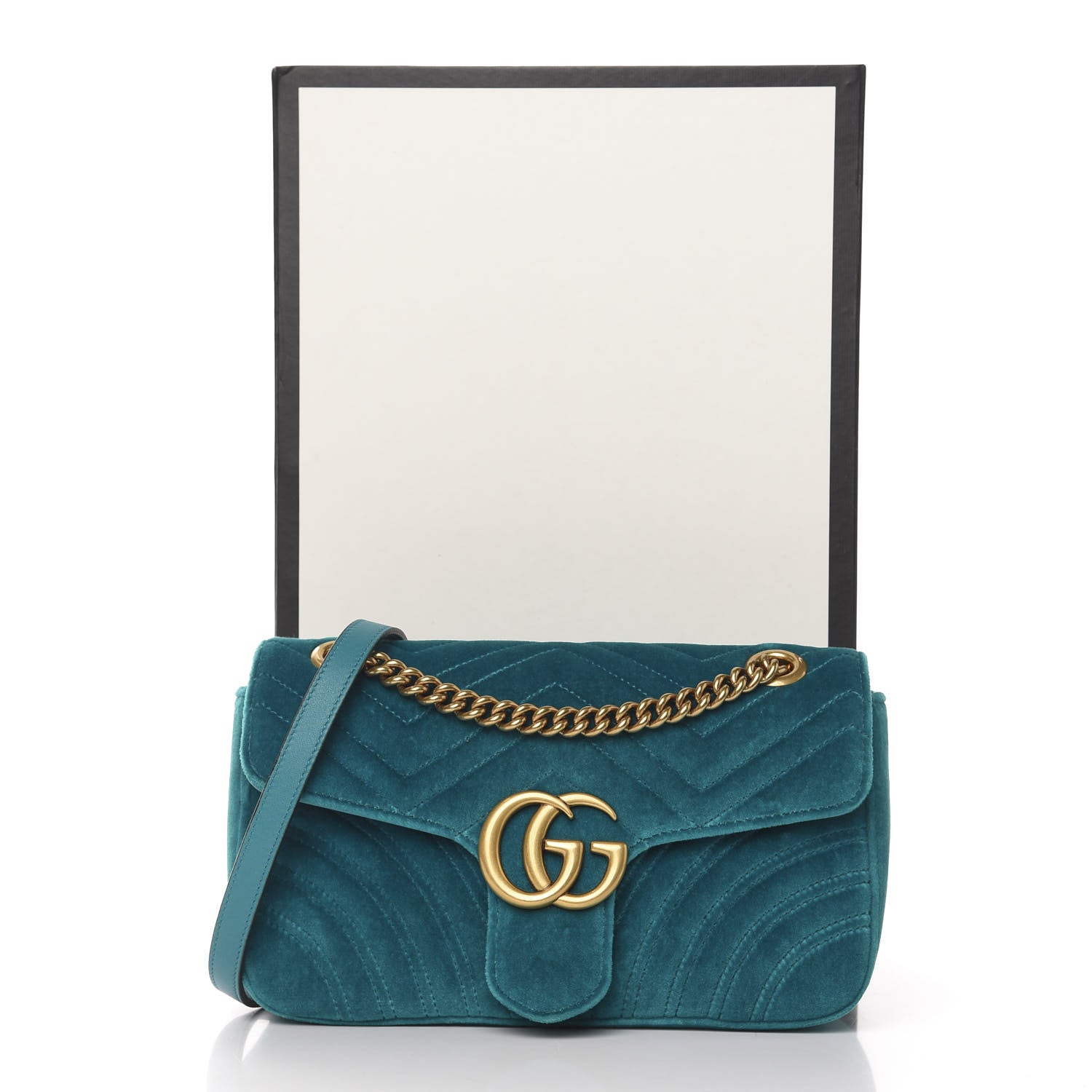 Gucci Velvet Matelasse Small GG Marmont Shoulder Bag Pavone Cyan 11 of 11