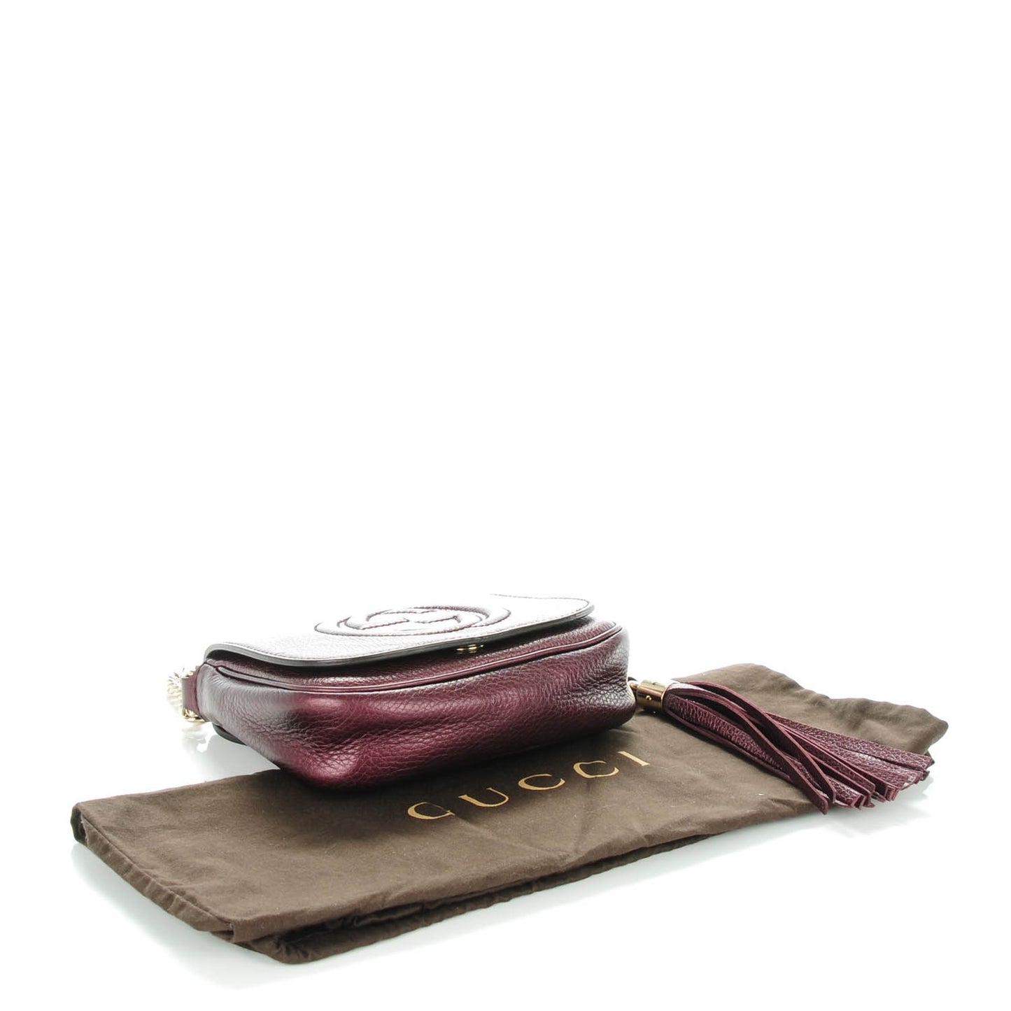 Metallic Pebbled Calfskin Small Soho Flap Crossbody Burgundy